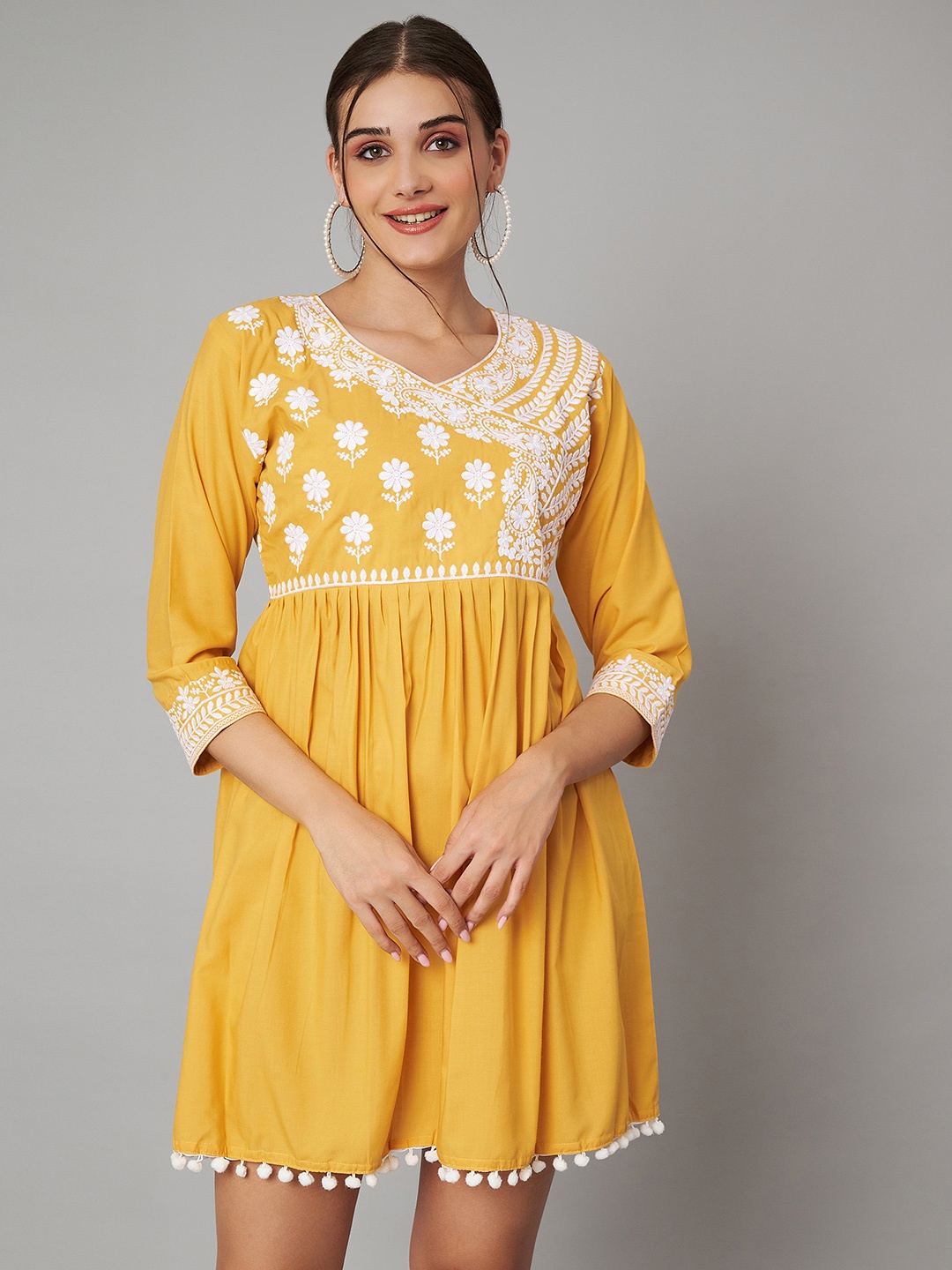 

KOI SLEEPWEAR Embroidered Fit & Flare Dress, Yellow