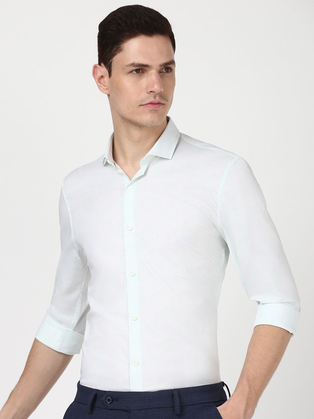 

Peter England Men Solid Slim Fit Opaque Formal Shirt, Blue