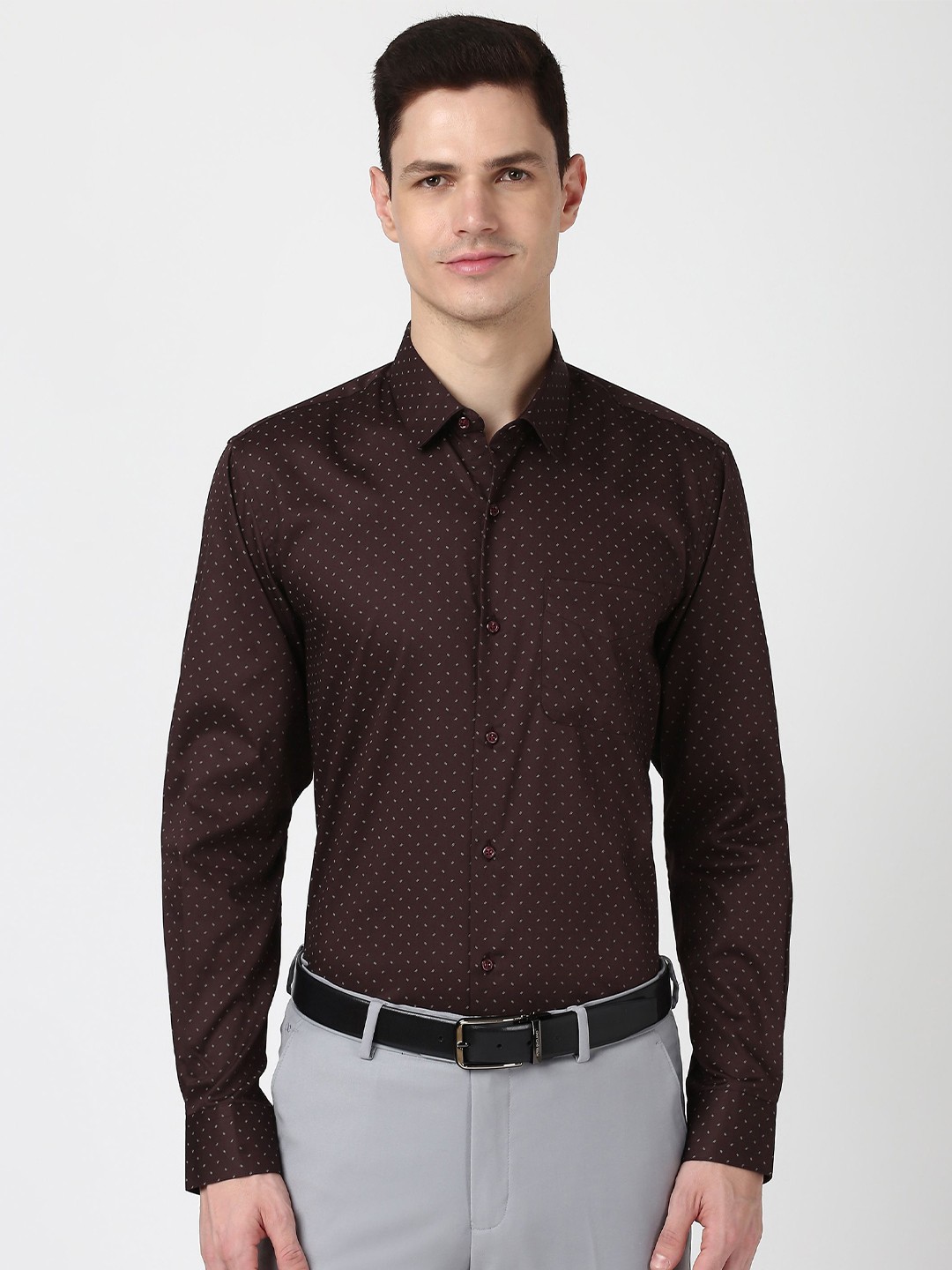 

Peter England Men Micro Ditsy Printed Opaque Formal Shirt, Brown