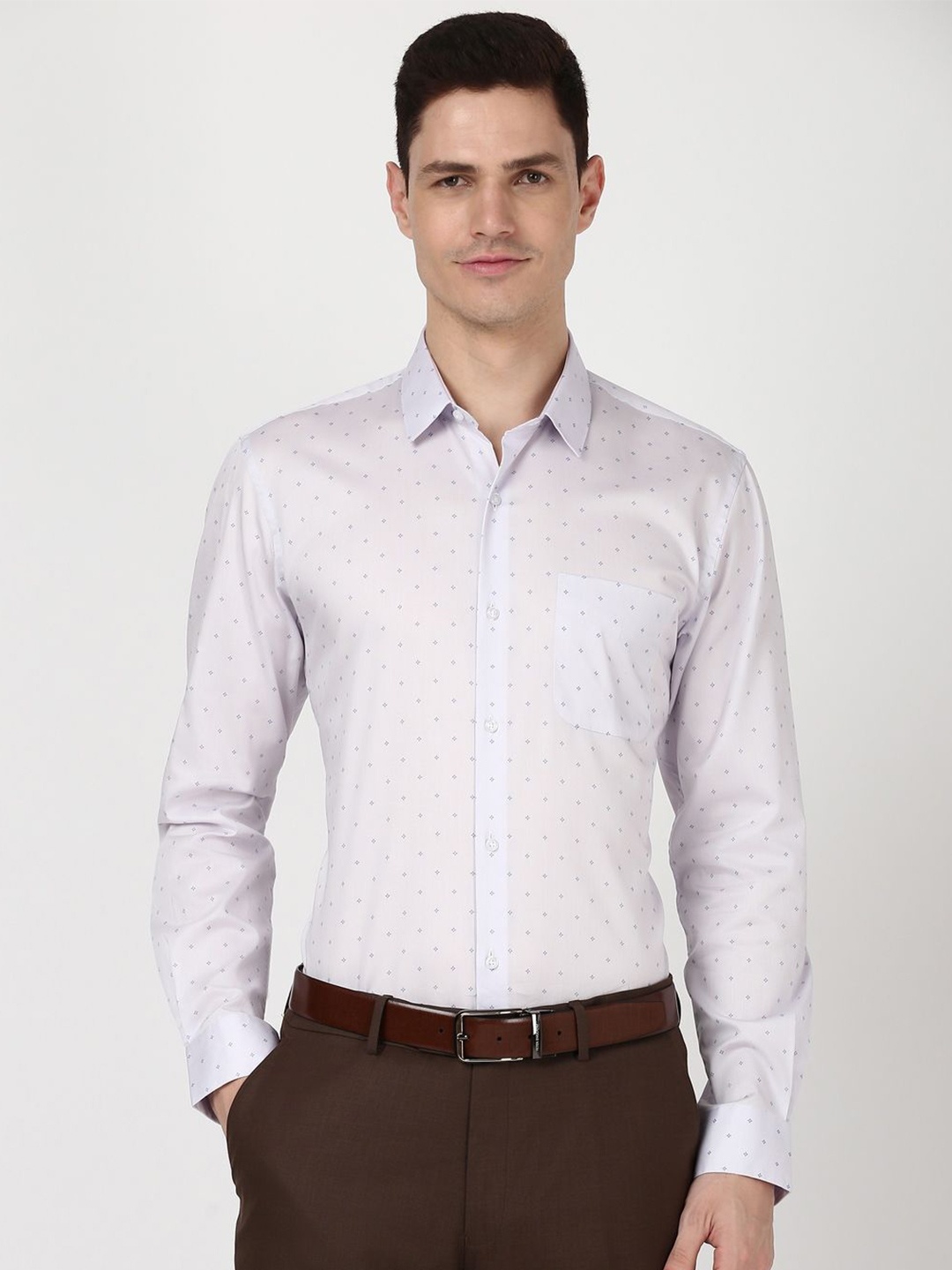 Peter England Men Micro Ditsy Printed Slim Fit Opaque Formal Shirt, White