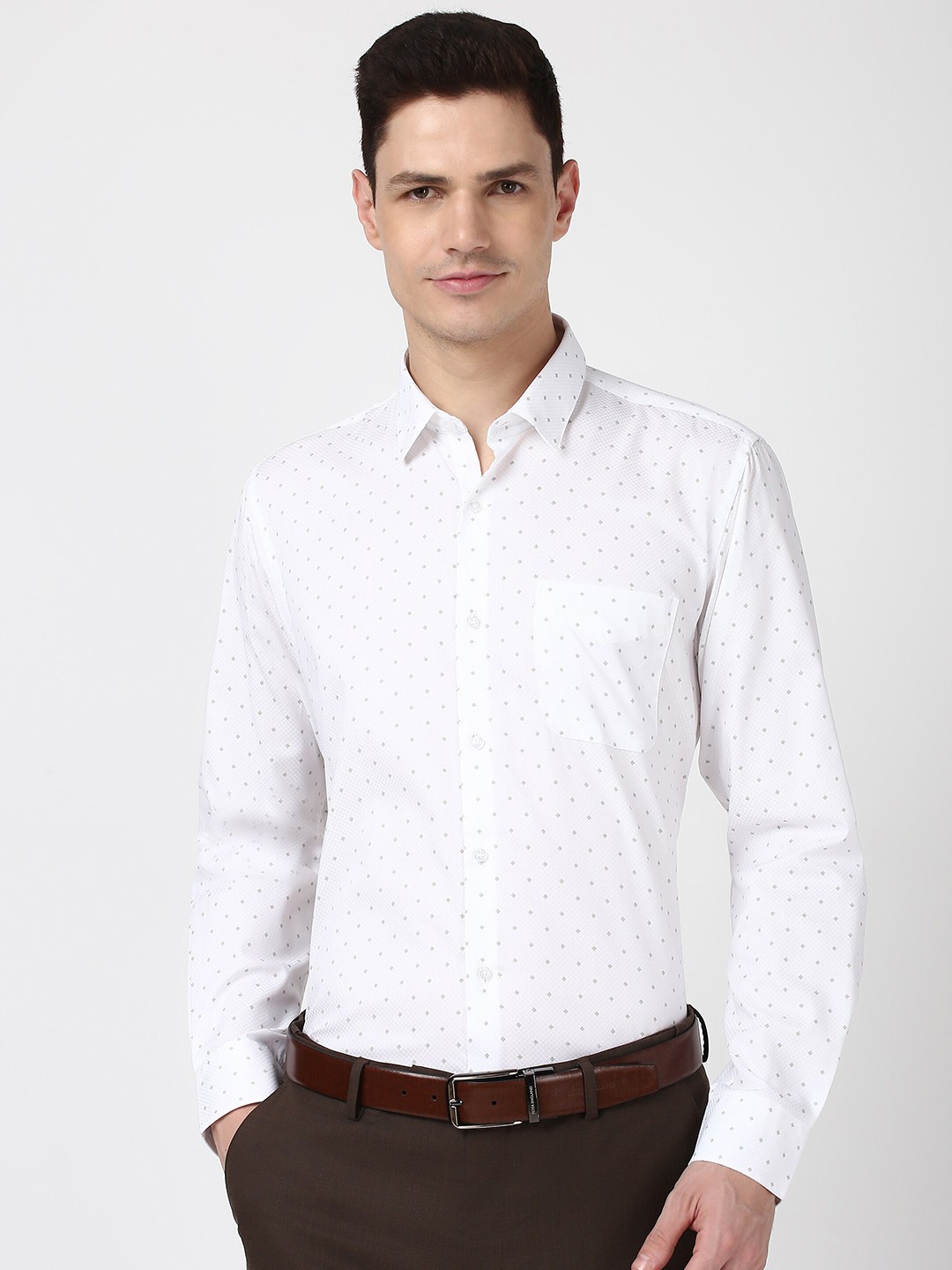 

Peter England Men Micro Ditsy Printed Opaque Formal Shirt, White