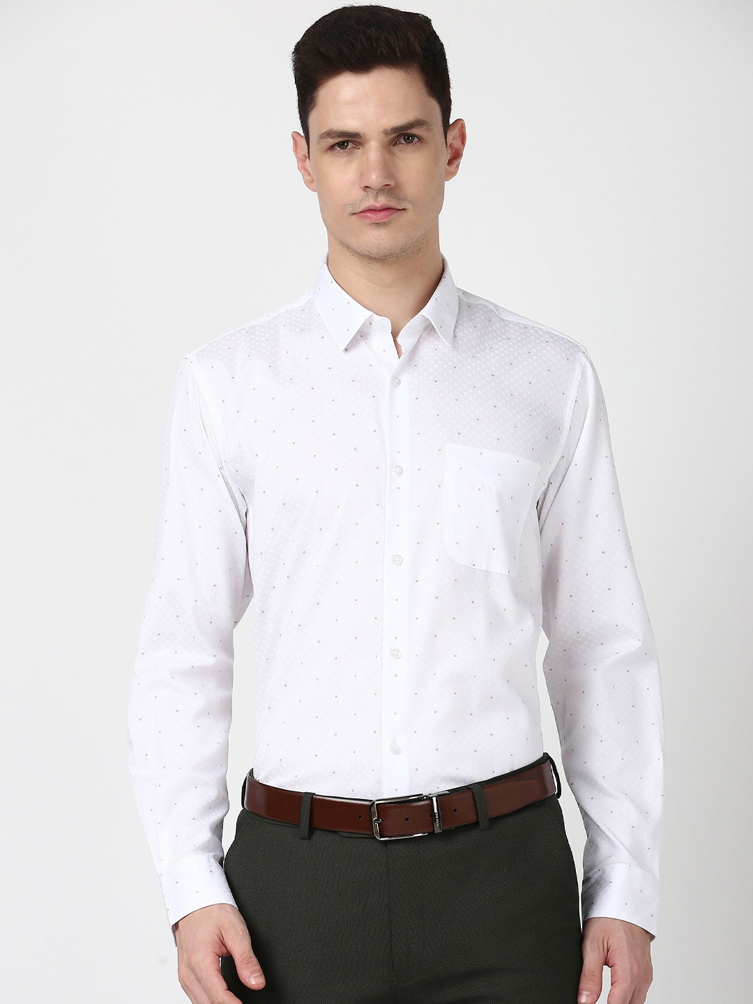 

Peter England Men Polka Dots Printed Opaque Formal Shirt, White