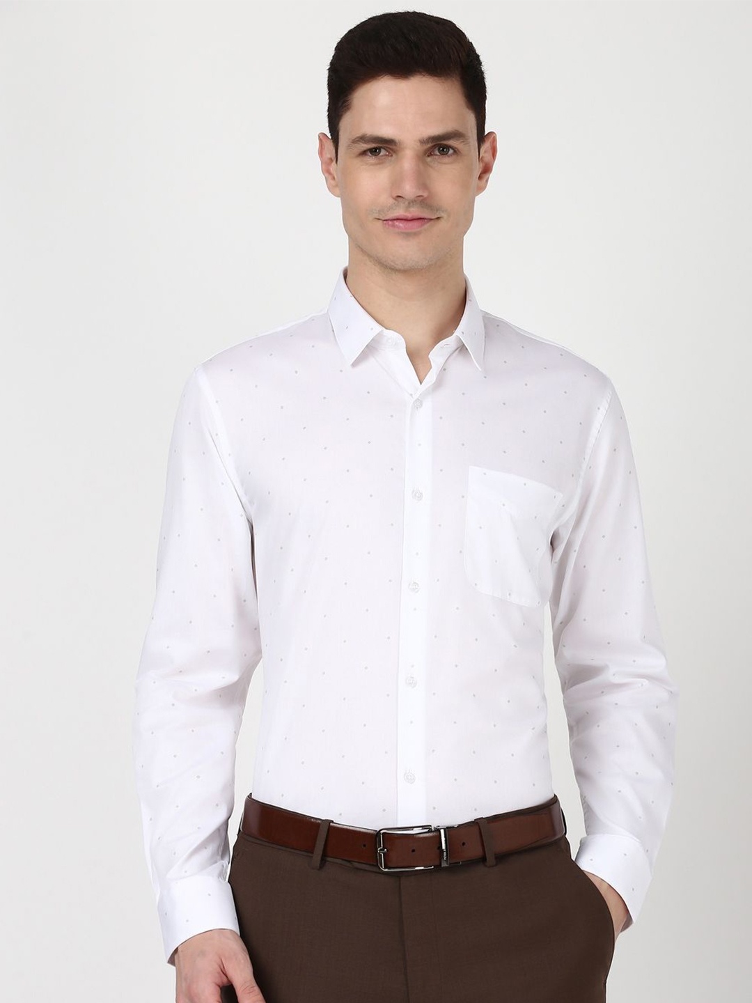 

Peter England Men Micro Ditsy Printed Slim Fit Opaque Formal Shirt, White