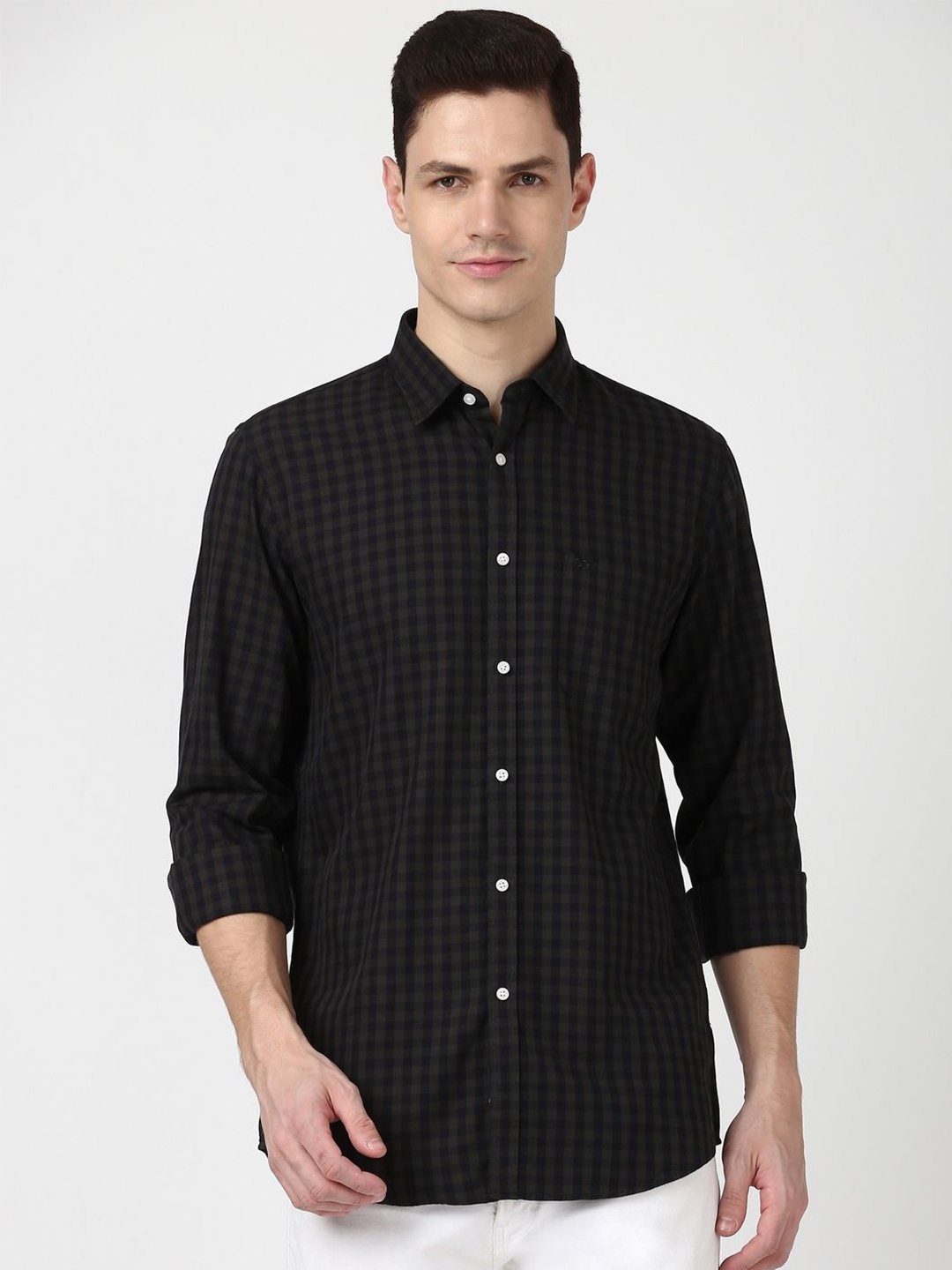 

Peter England Casuals Men Grid Tattersall Checks Checked Slim Fit Opaque Casual Shirt, Black