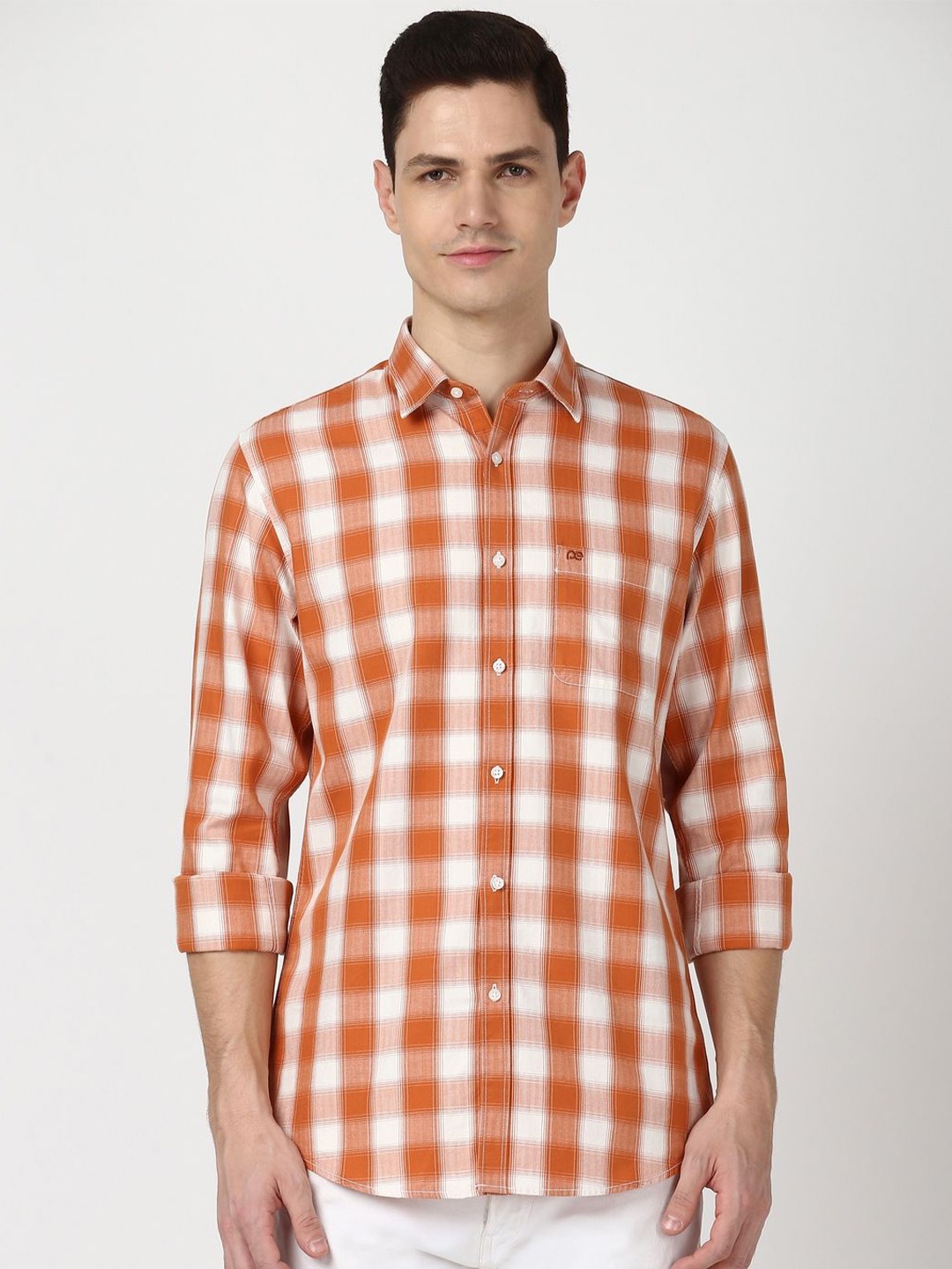 

Peter England Casuals Men Other Checks Checked Slim Fit Opaque Casual Shirt, Orange