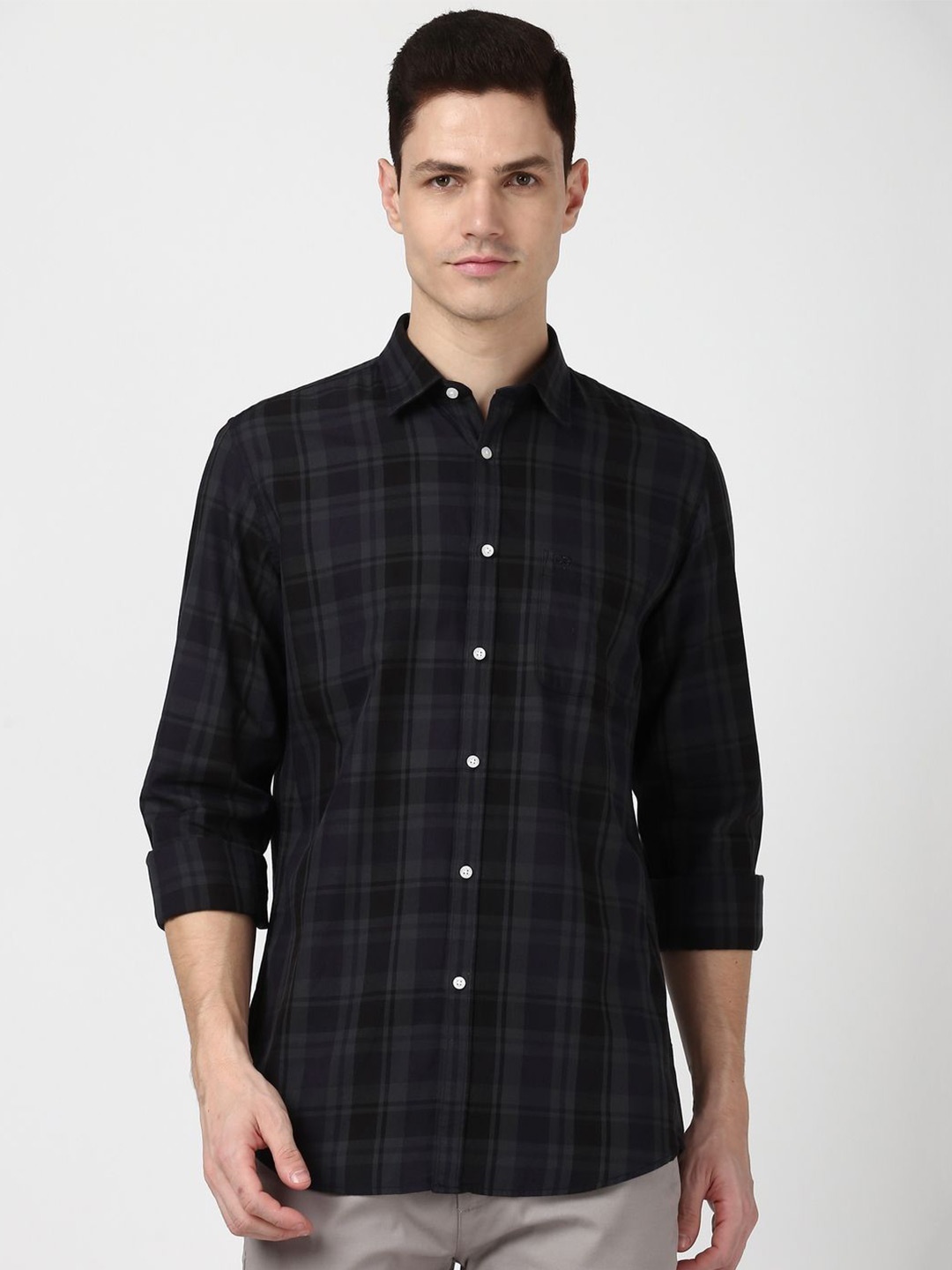 

Peter England Casuals Men Tartan Checks Checked Slim Fit Opaque Casual Shirt, Black