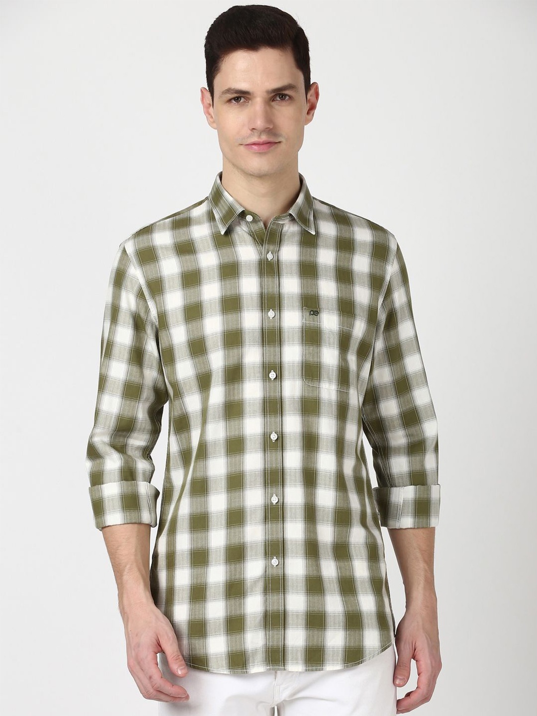 

Peter England Casuals Men Other Checks Checked Slim Fit Opaque Casual Shirt, Olive