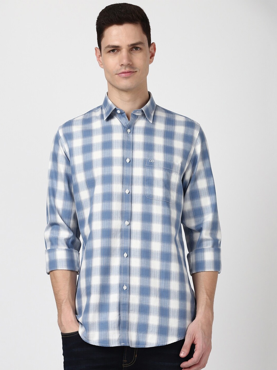 

Peter England Casuals Men Other Checks Checked Slim Fit Opaque Casual Shirt, Blue