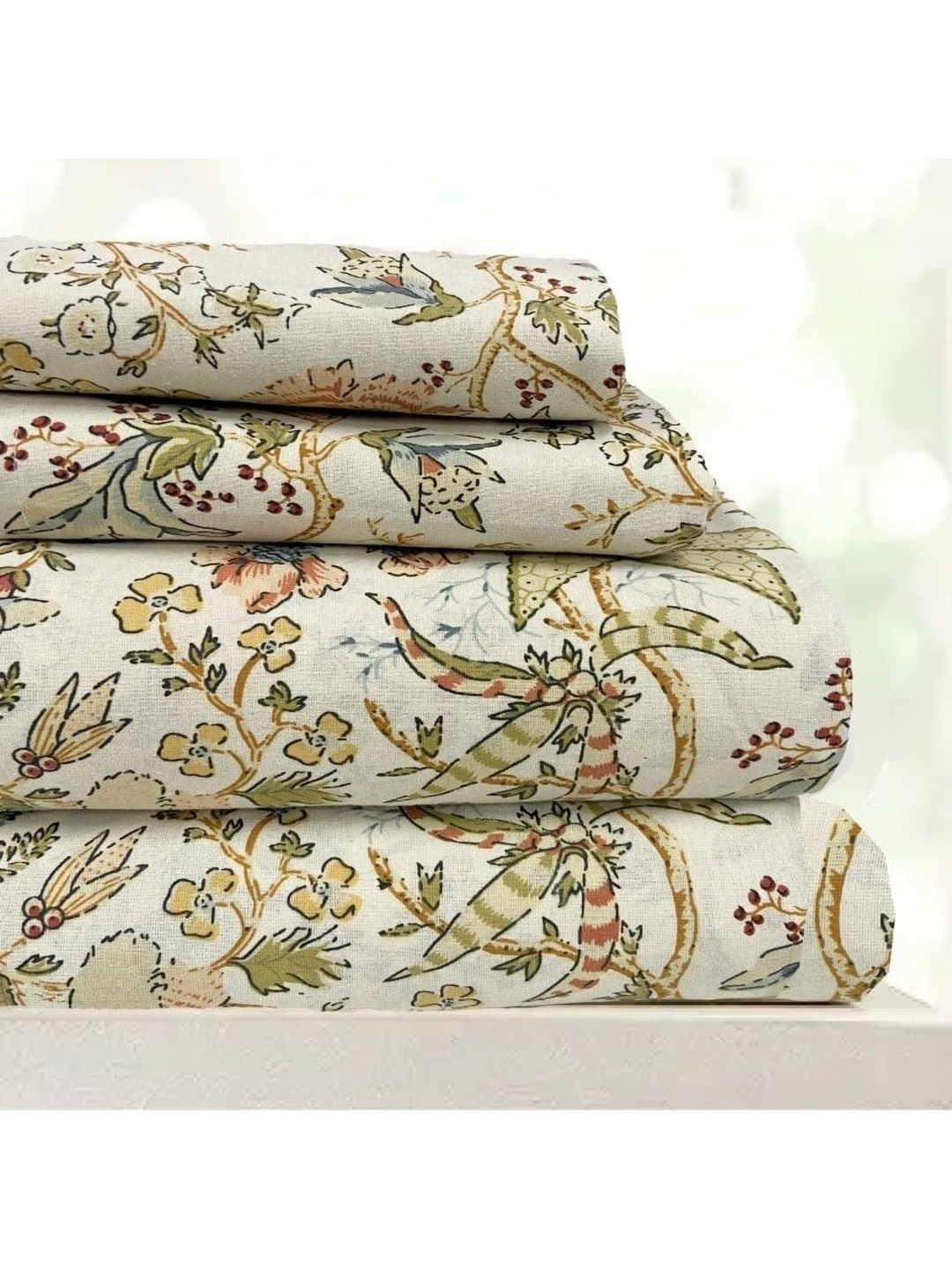 

SAJAVAT Yellow 400 TC King Cotton Floral Bedsheet with 2 Pillow Covers, White