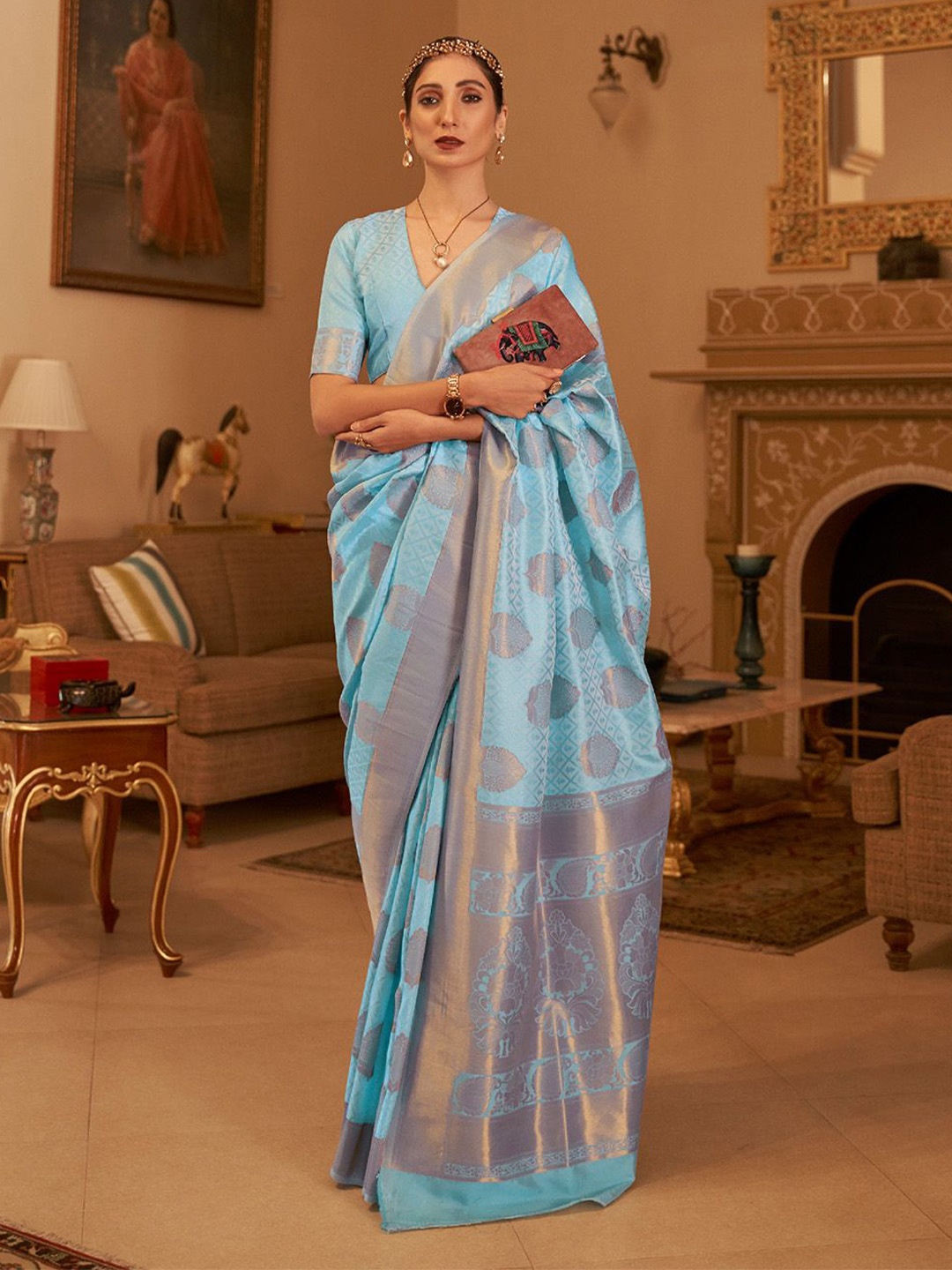 

Ishin Woven Design Zari Banarasi Saree, Blue