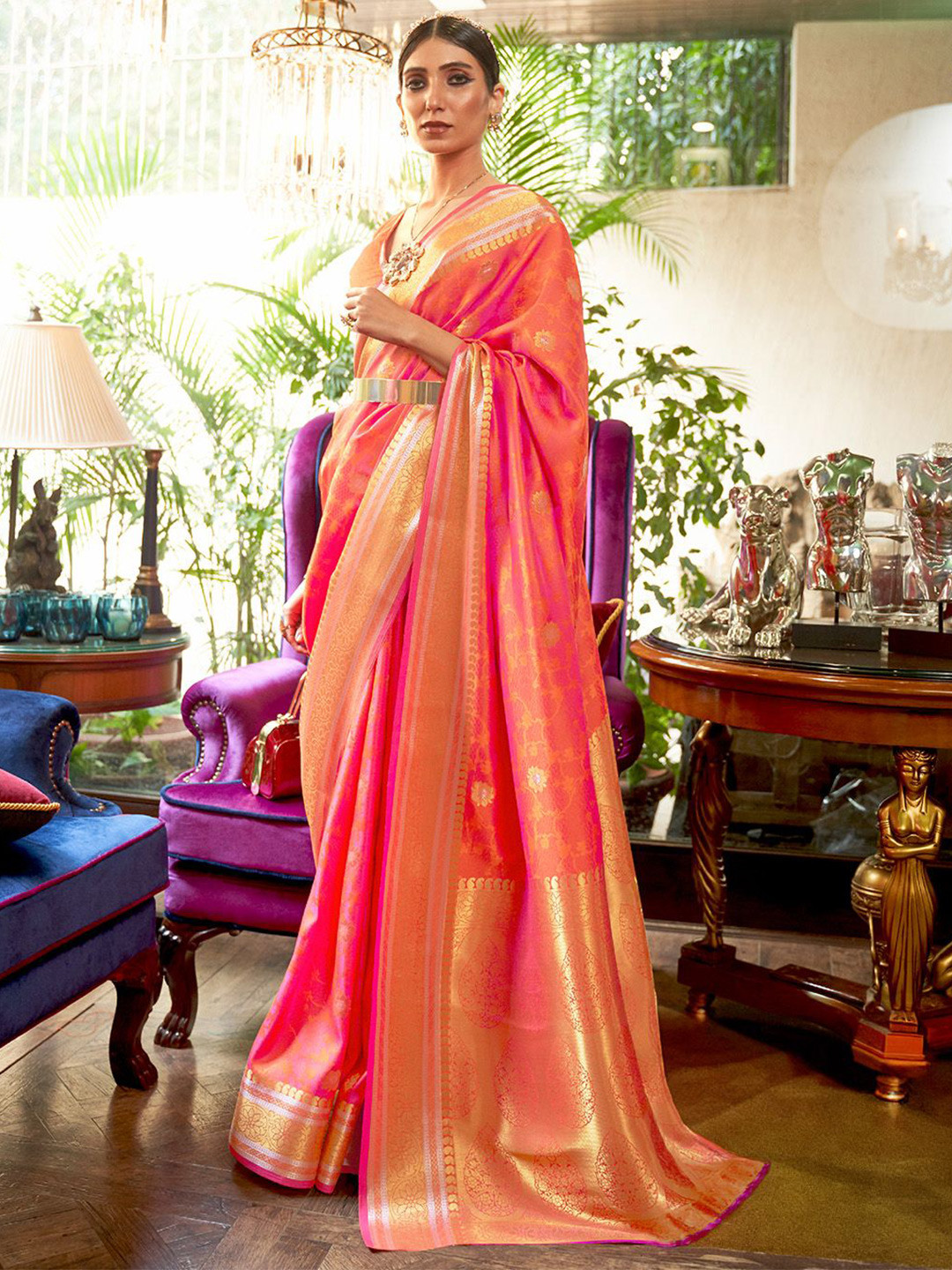 

Ishin Woven Design Zari Banarasi Saree, Orange