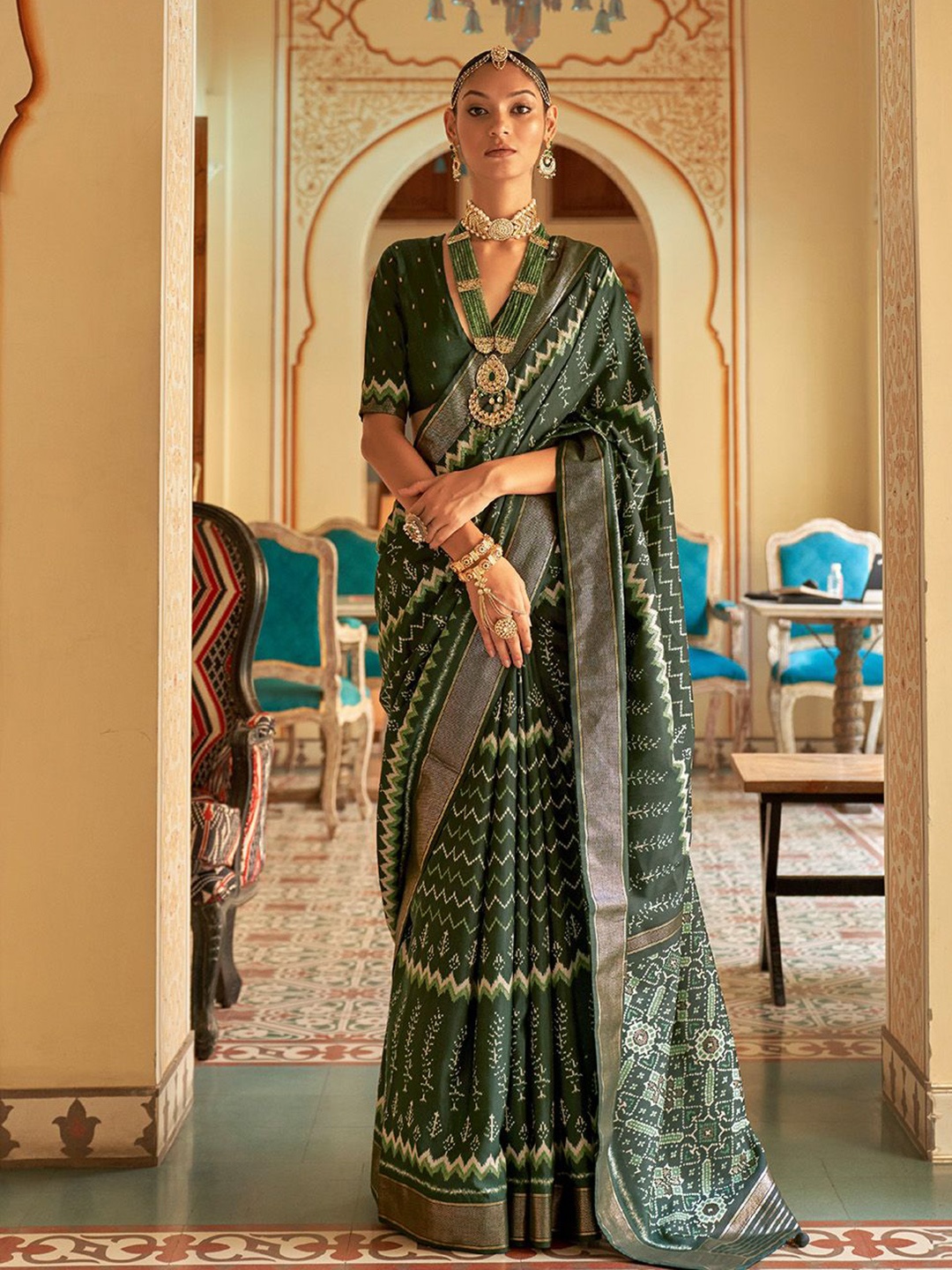 

Ishin Zari Patola Saree, Green