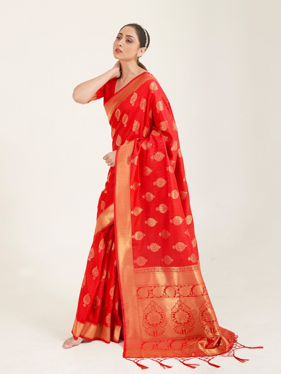 

Ishin Woven Design Zari Banarasi Saree, Red