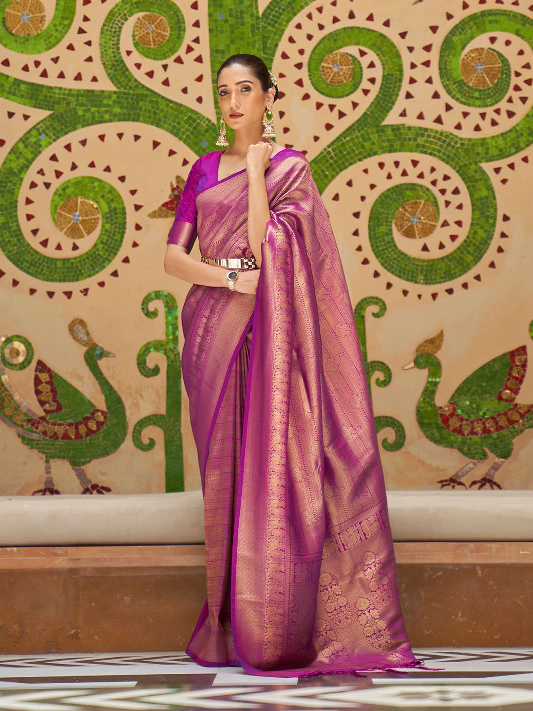 

Ishin Woven Design Zari Banarasi Saree, Purple