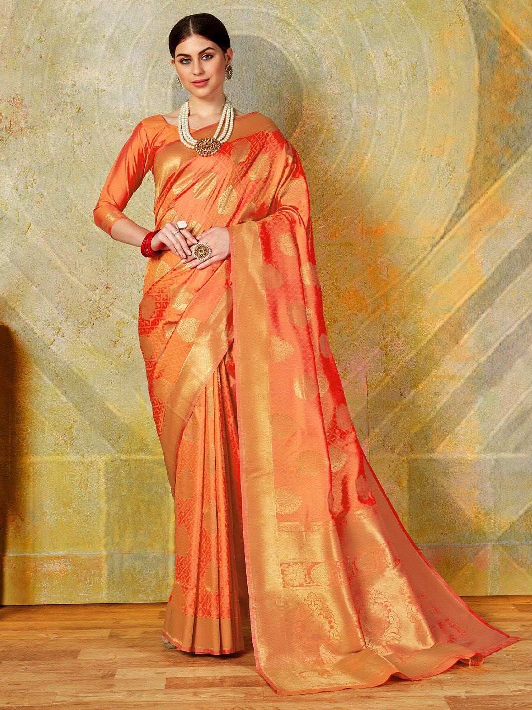 

Ishin Ethnic Motifs Zari Banarasi Saree, Orange