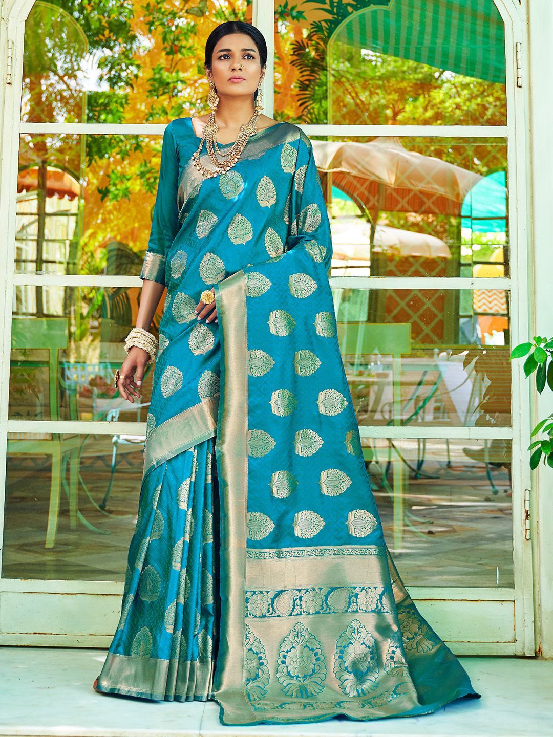 

Ishin Woven Design Zari Banarasi Saree, Teal