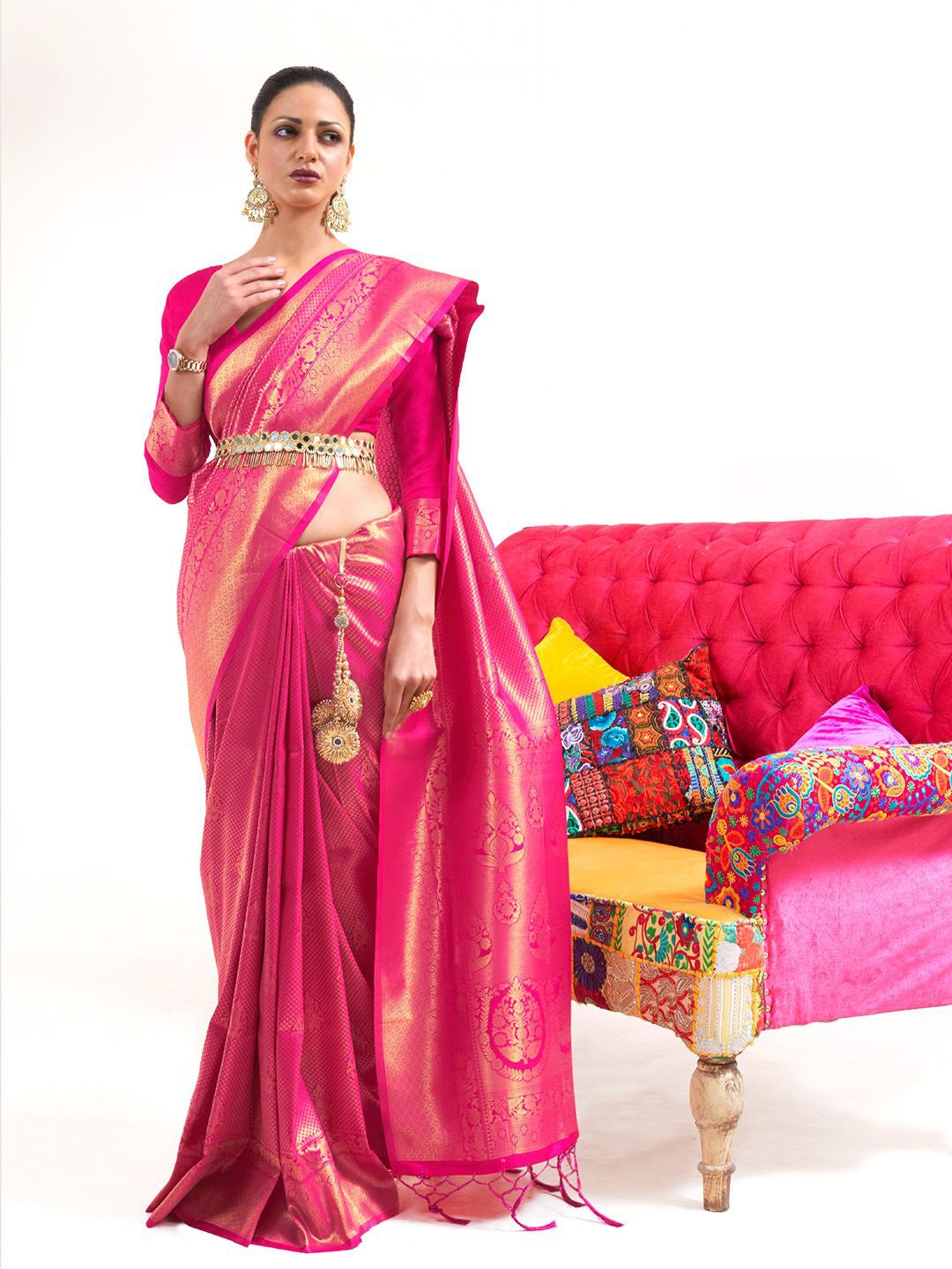 

Ishin Woven Design Zari Banarasi Saree, Pink