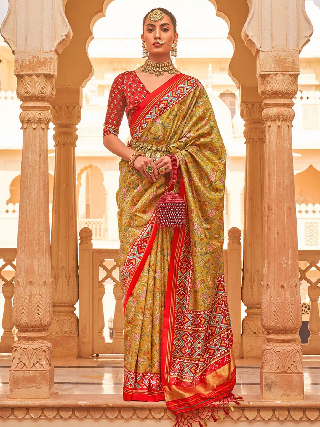 

Ishin Woven Design Zari Patola Saree, Mustard
