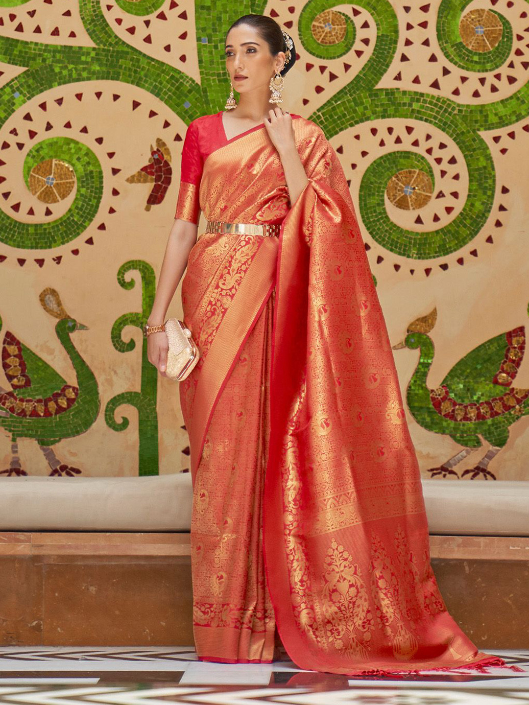 

Ishin Woven Design Zari Banarasi Saree, Red