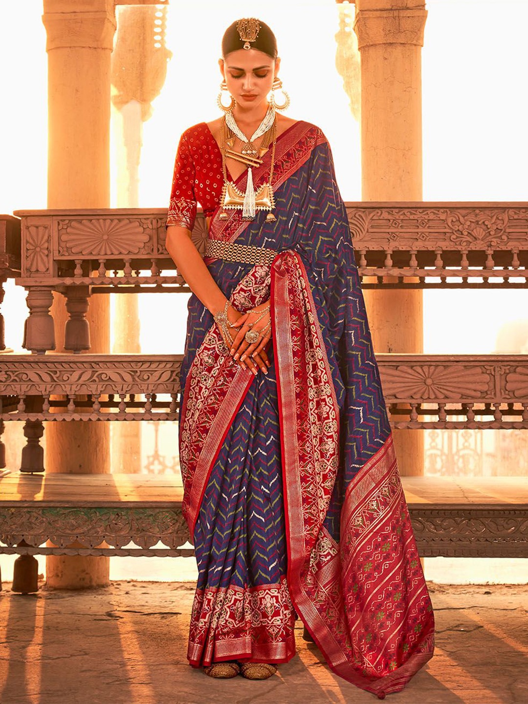 

Ishin Ethnic Motifs Zari Patola Saree, Blue