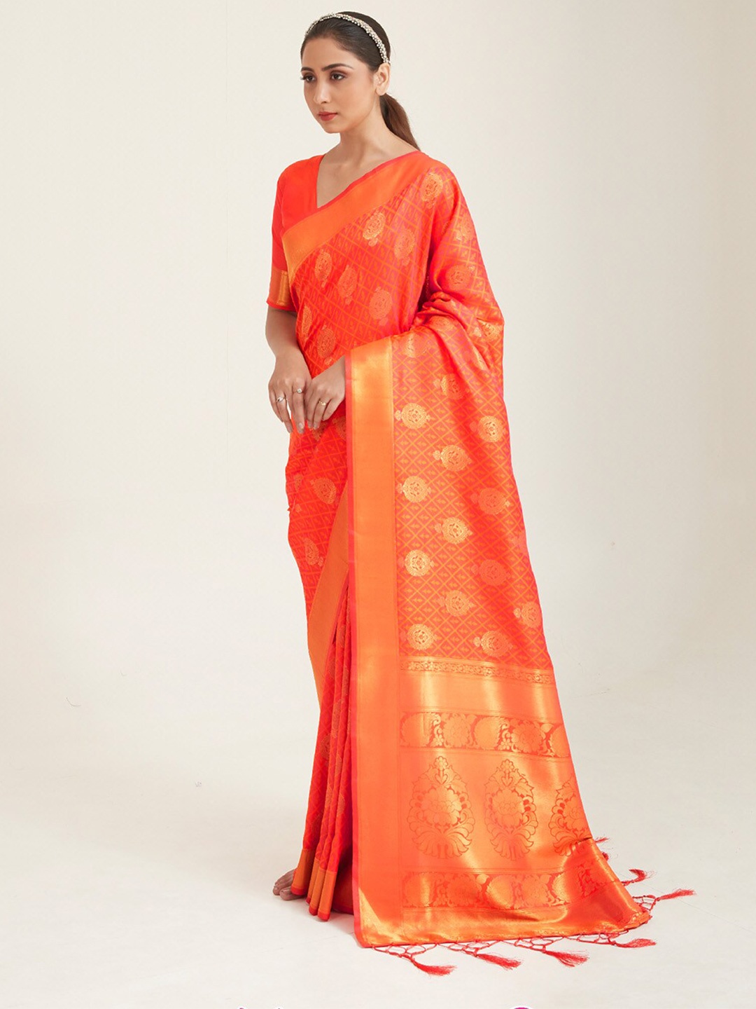 

Ishin Woven Design Zari Banarasi Saree, Orange