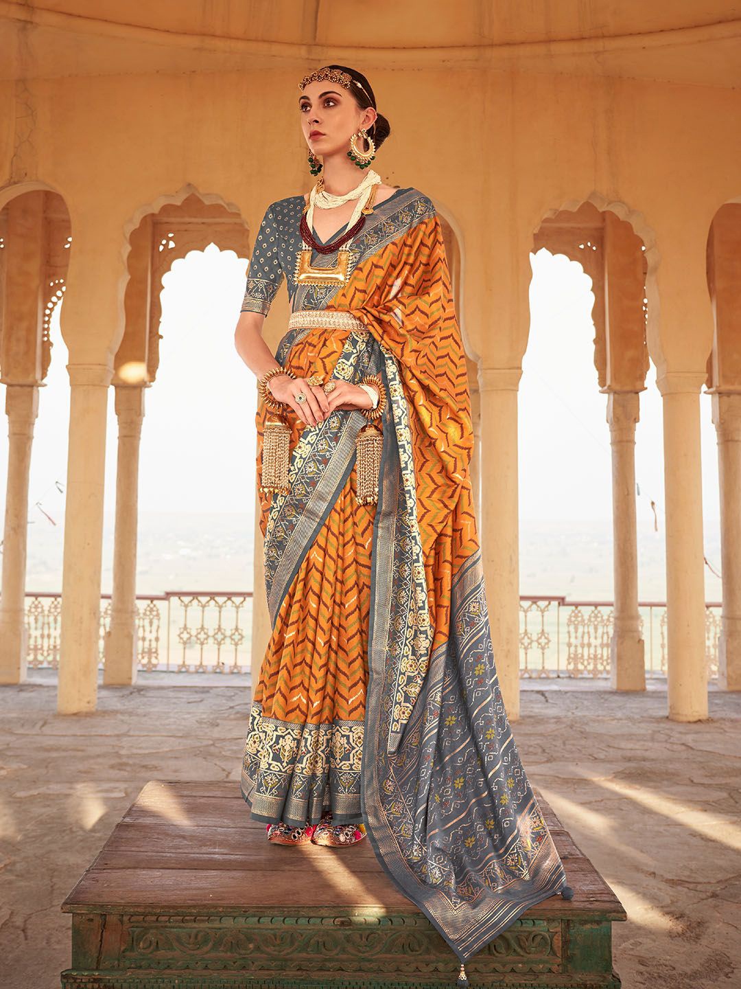 

Ishin Woven Design Zari Patola Saree, Orange
