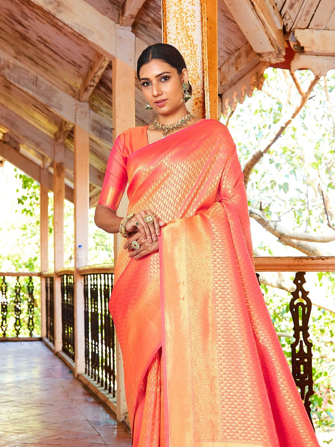 

Ishin Ethnic Motifs Zari Banarasi Saree, Orange