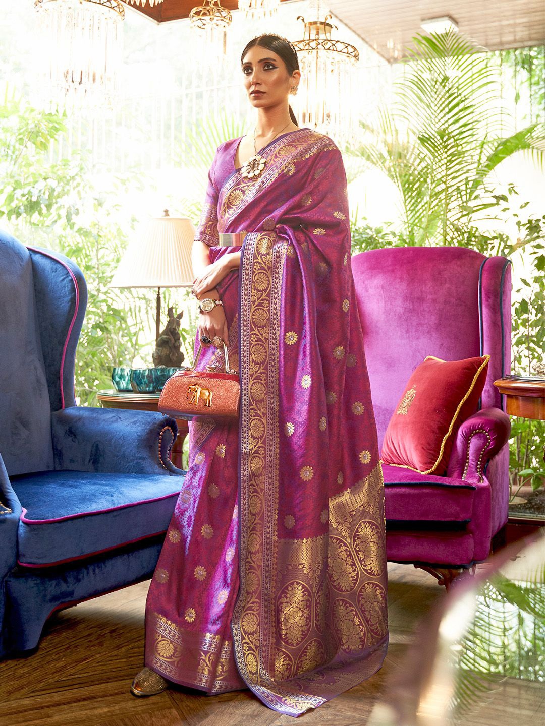 

Ishin Woven Design Zari Banarasi Saree, Purple