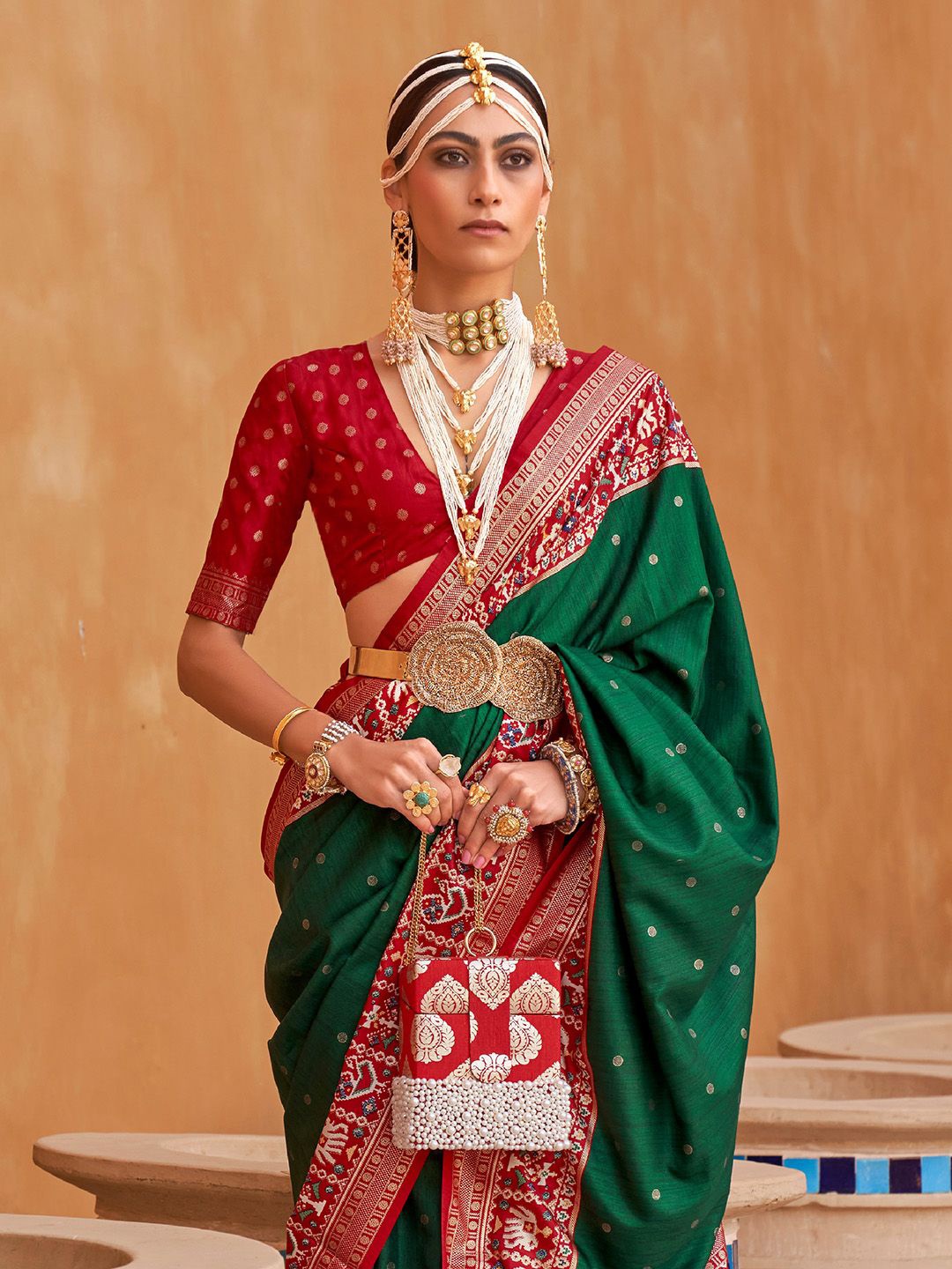 

Ishin Woven Design Zari Patola Saree, Green