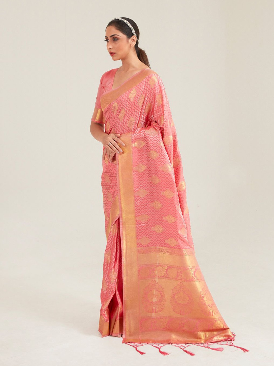 

Ishin Woven Design Zari Banarasi Saree, Pink