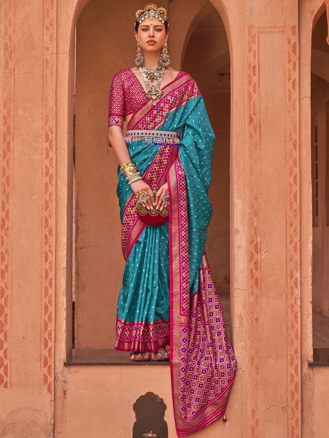 

Ishin Woven Design Zari Patola Saree, Blue