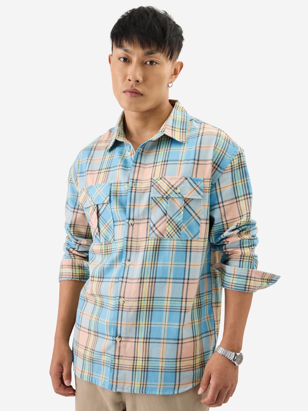 

The Souled Store Men Cotton Tartan Checks Checked Casual Shirt, Blue