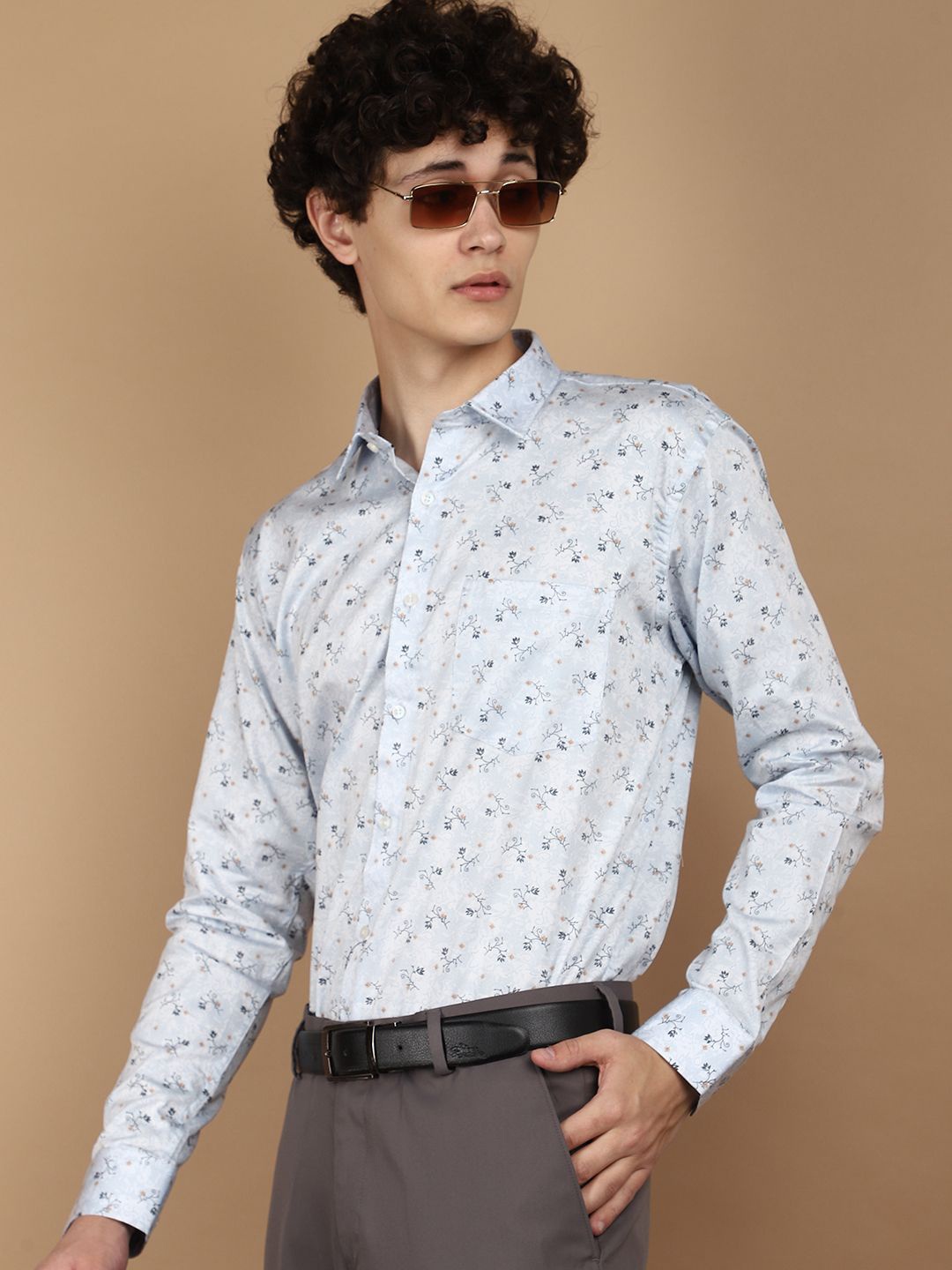 

J White by Vmart Men Floral Printed Opaque Formal Shirt, Blue