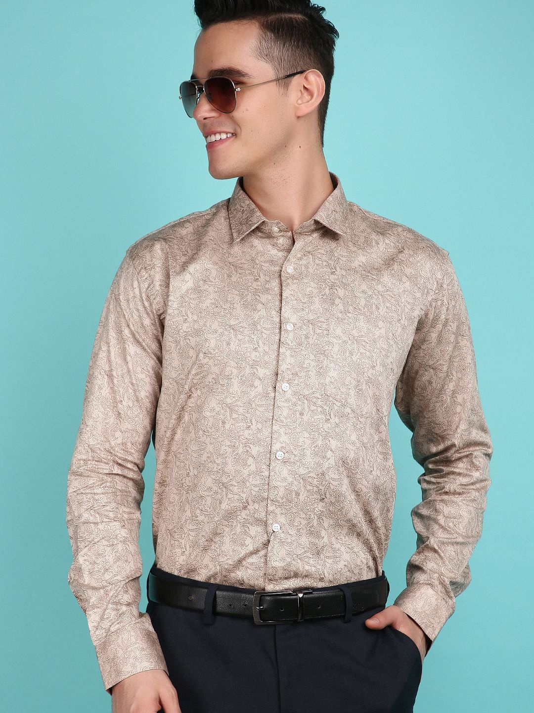 

J White by Vmart Men Floral Printed Opaque Party Shirt, Beige