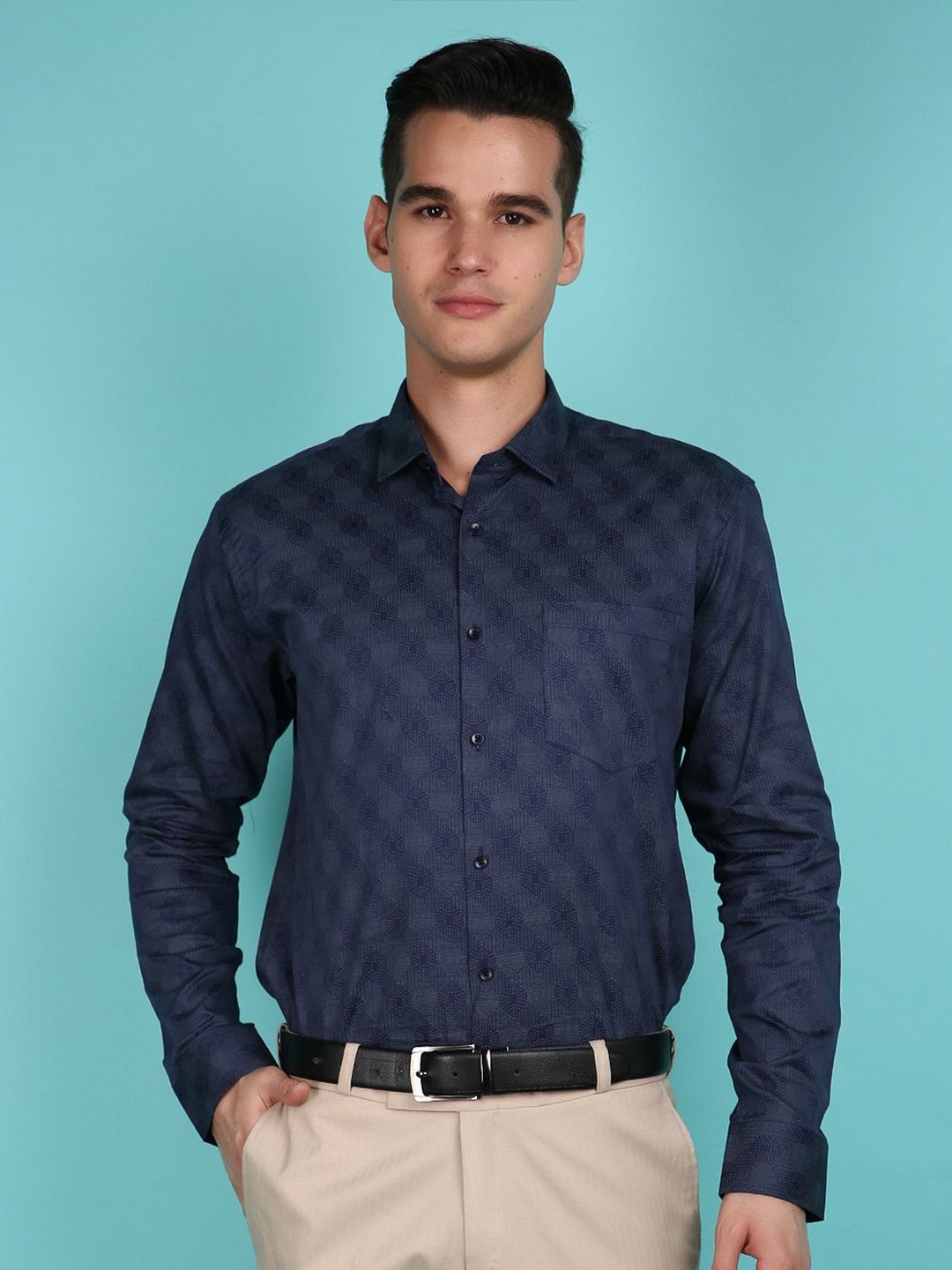 

J White by Vmart Men Abstract Printed Opaque Formal Shirt, Blue