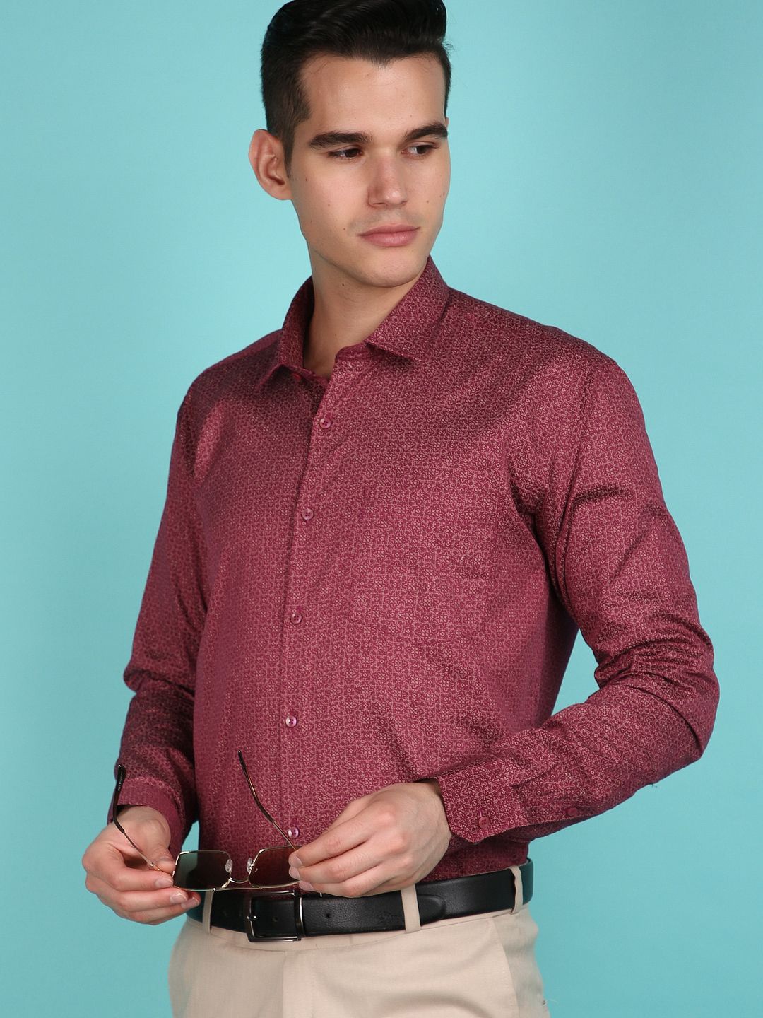 

J White by Vmart Men Micro Ditsy Printed Opaque Party Shirt, Maroon