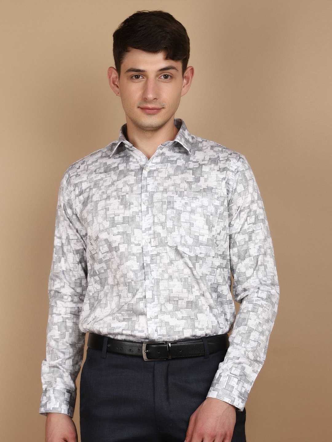 

J White by Vmart Men Abstract Printed Opaque Formal Shirt, Grey