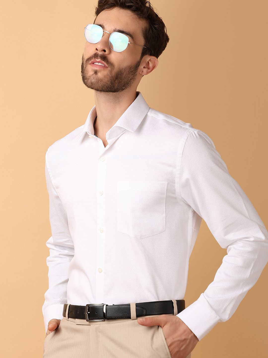 

J White by Vmart Men Solid Self Design Opaque Formal Shirt