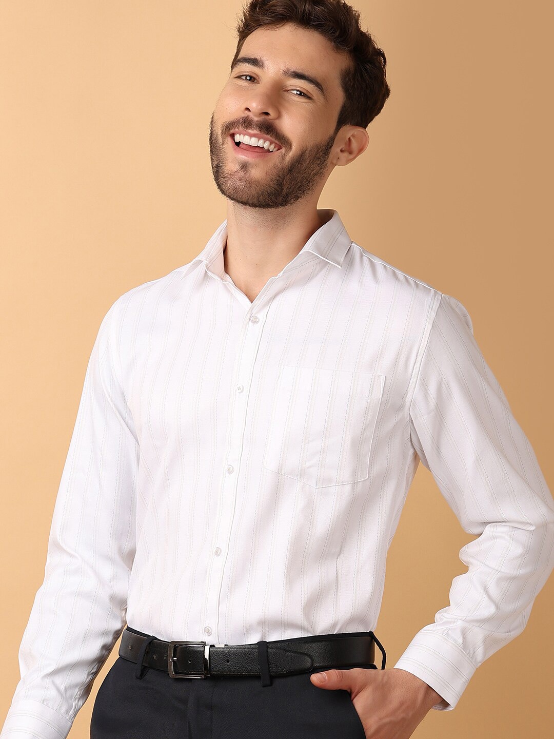 

J White by Vmart Men Vertical Stripes Striped Opaque Formal Shirt