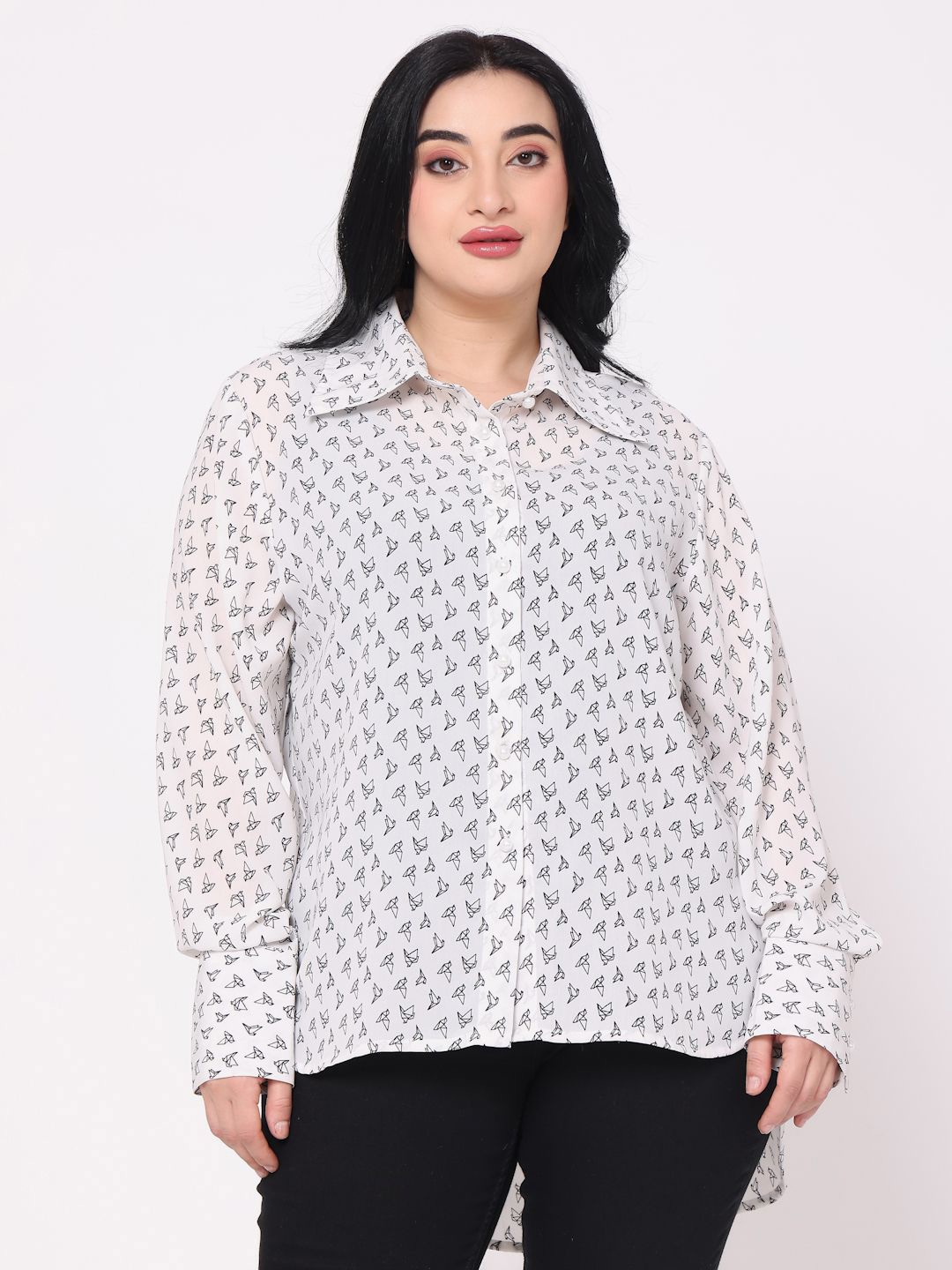 

TSM Women Floral Semi Sheer Printed Casual Shirt, White