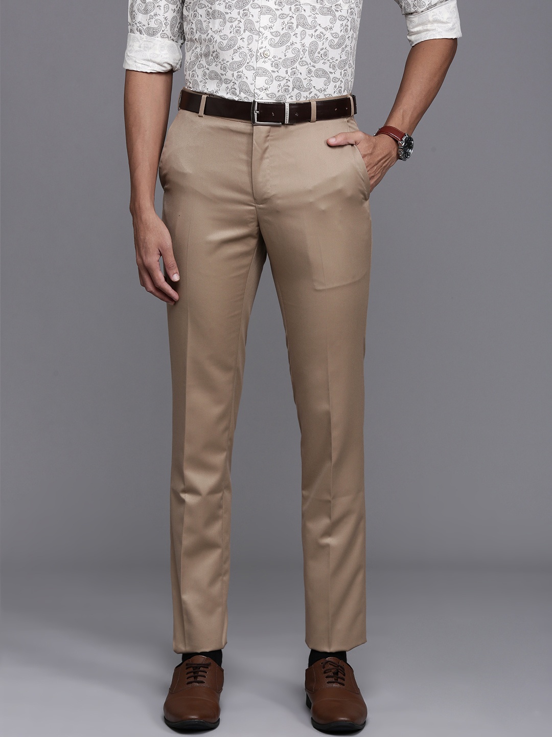 

Raymond Men Slim Fit Formal Trousers, Beige