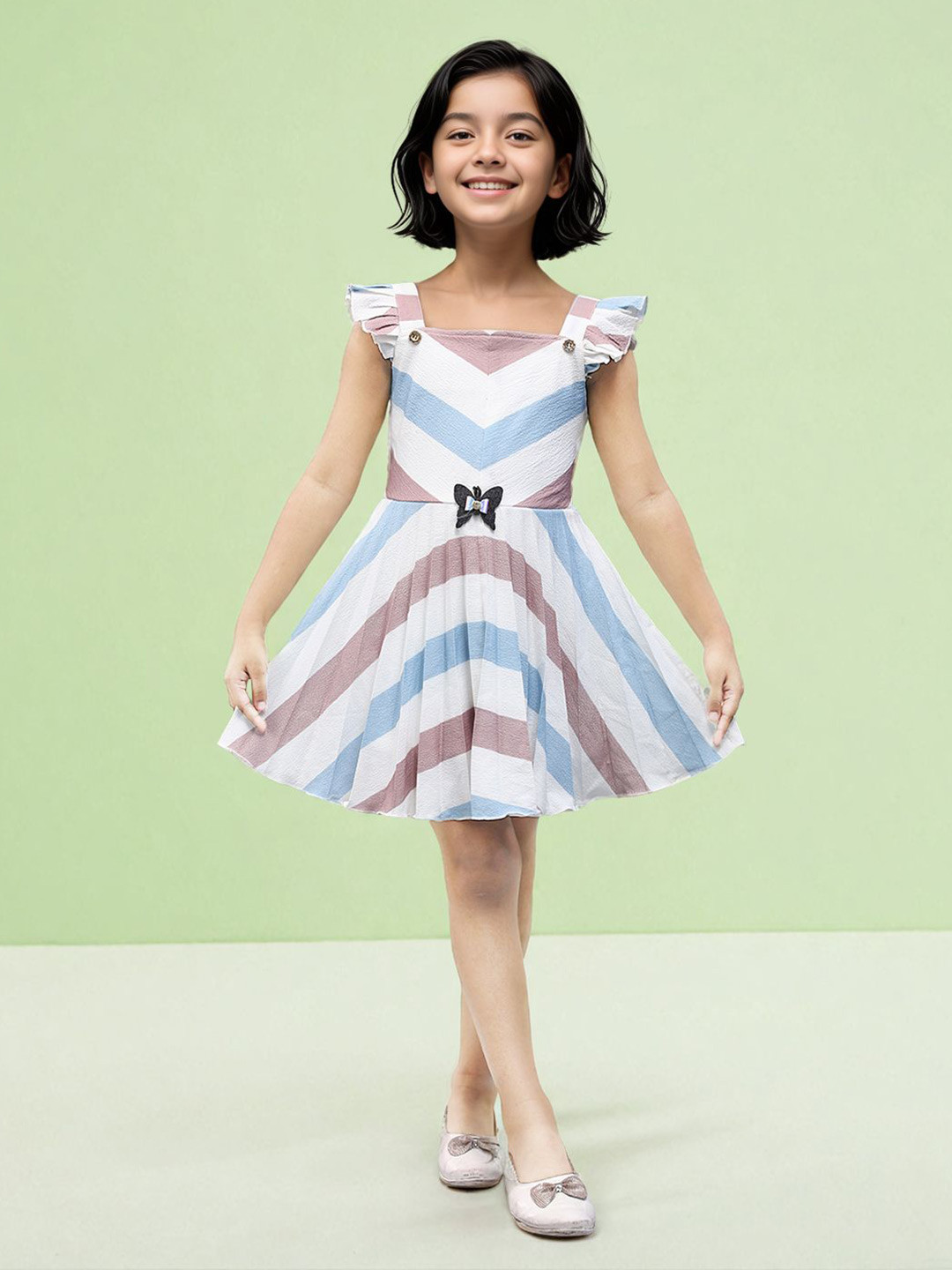

Toonyport Striped Flutter Sleeve Fit & Flare Dress, Multi