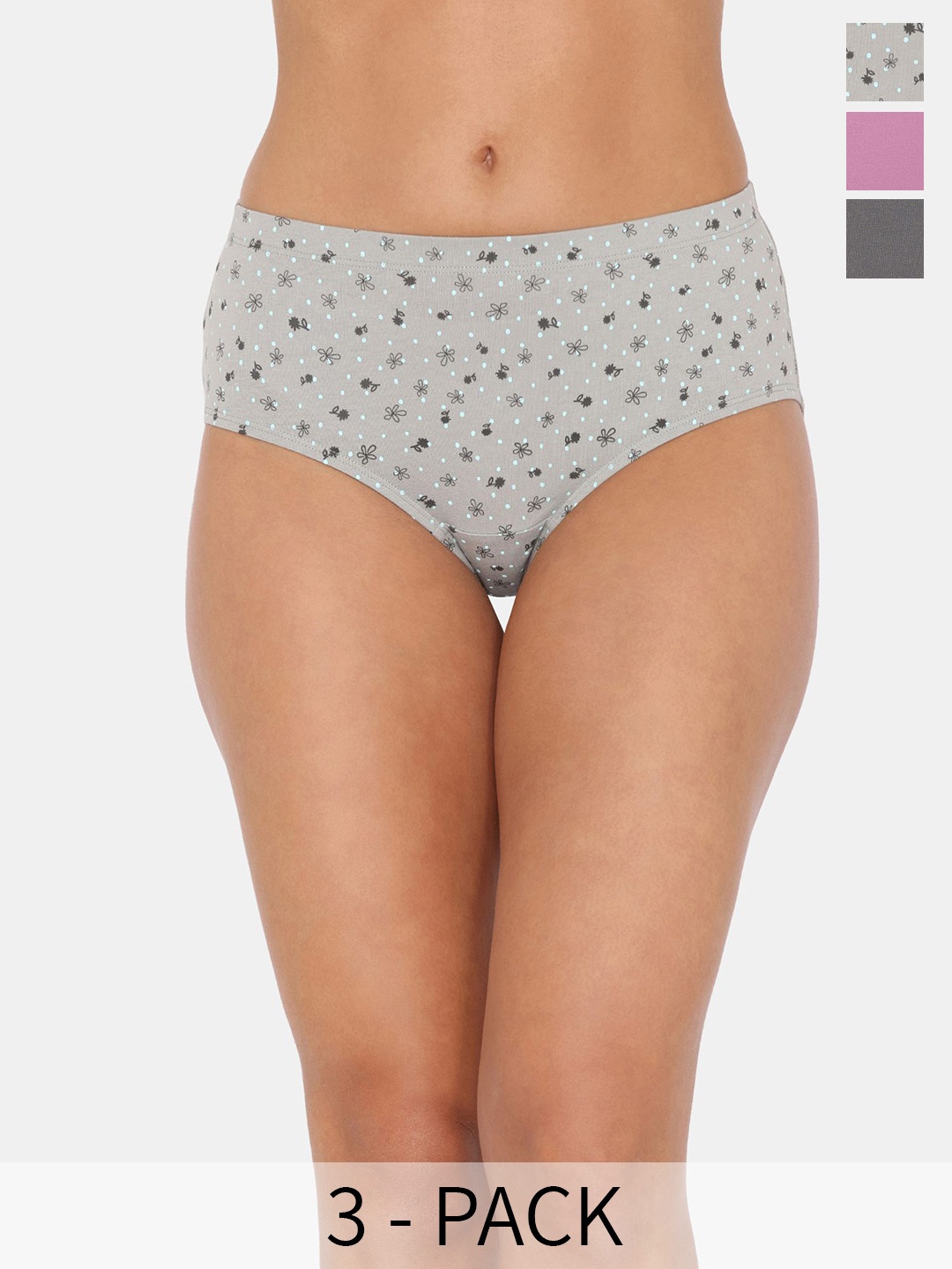 

Zivame Pack Of 3 Printed Hipster Briefs ZI28ALFASHENUDE, Grey