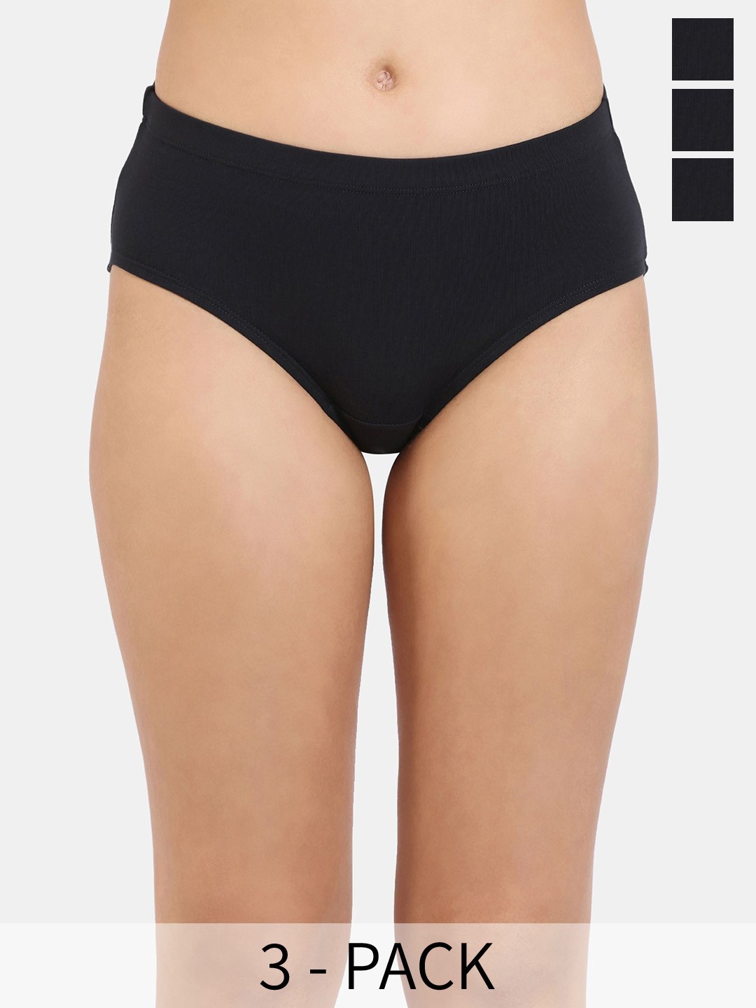 

Zivame Women Mid-Rise Pack Of 3 Hipster Briefs ZI28AVFASHBLACK, Black