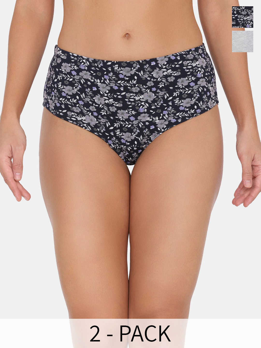 

Zivame Women Mid-Rise Pack Of 2 Printed Hipster Briefs ZI28BLFASHRBLAK, Grey