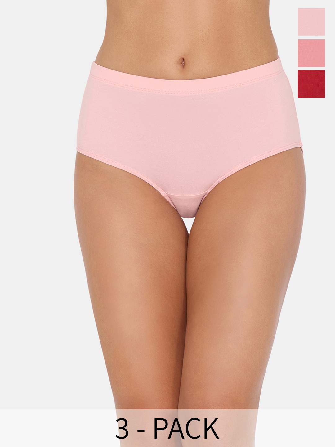 

Zivame Pack Of 3 Cotton Hipster Briefs ZI28AWFASHZWRED, Pink