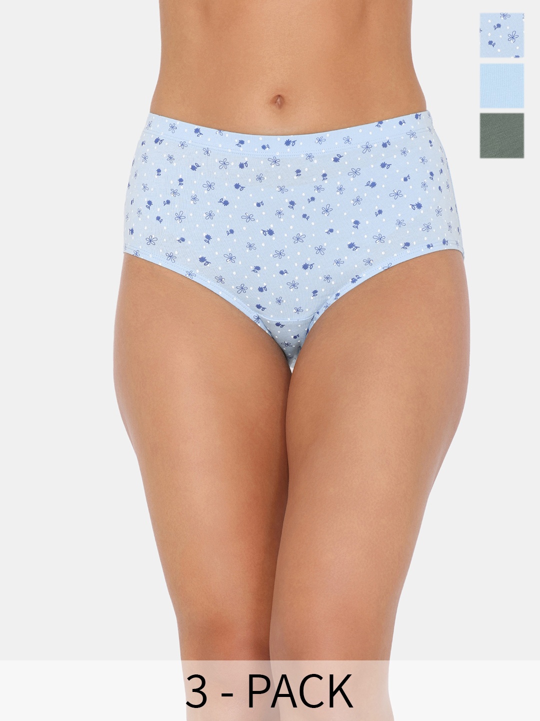 

Zivame Women High-Rise Pack of 3 Anti Microbial Briefs -ZI28BMFASHDBLUE, Blue