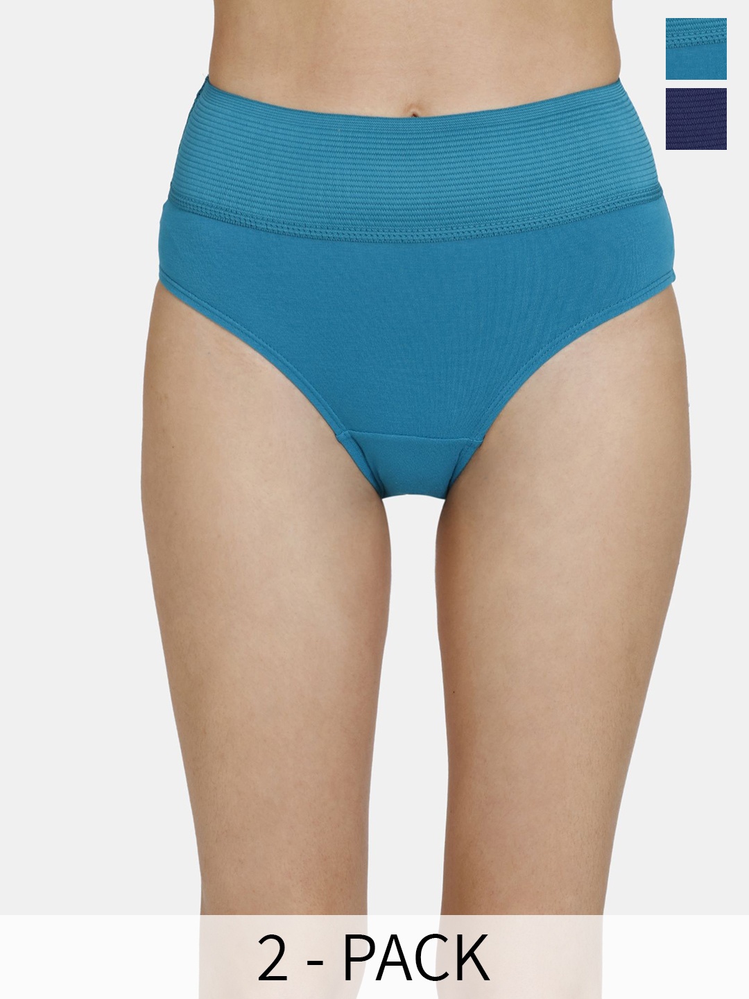 

Zivame Pack Of 2 High-Rise Hipster Briefs ZI28BOFASHWHITP, Blue