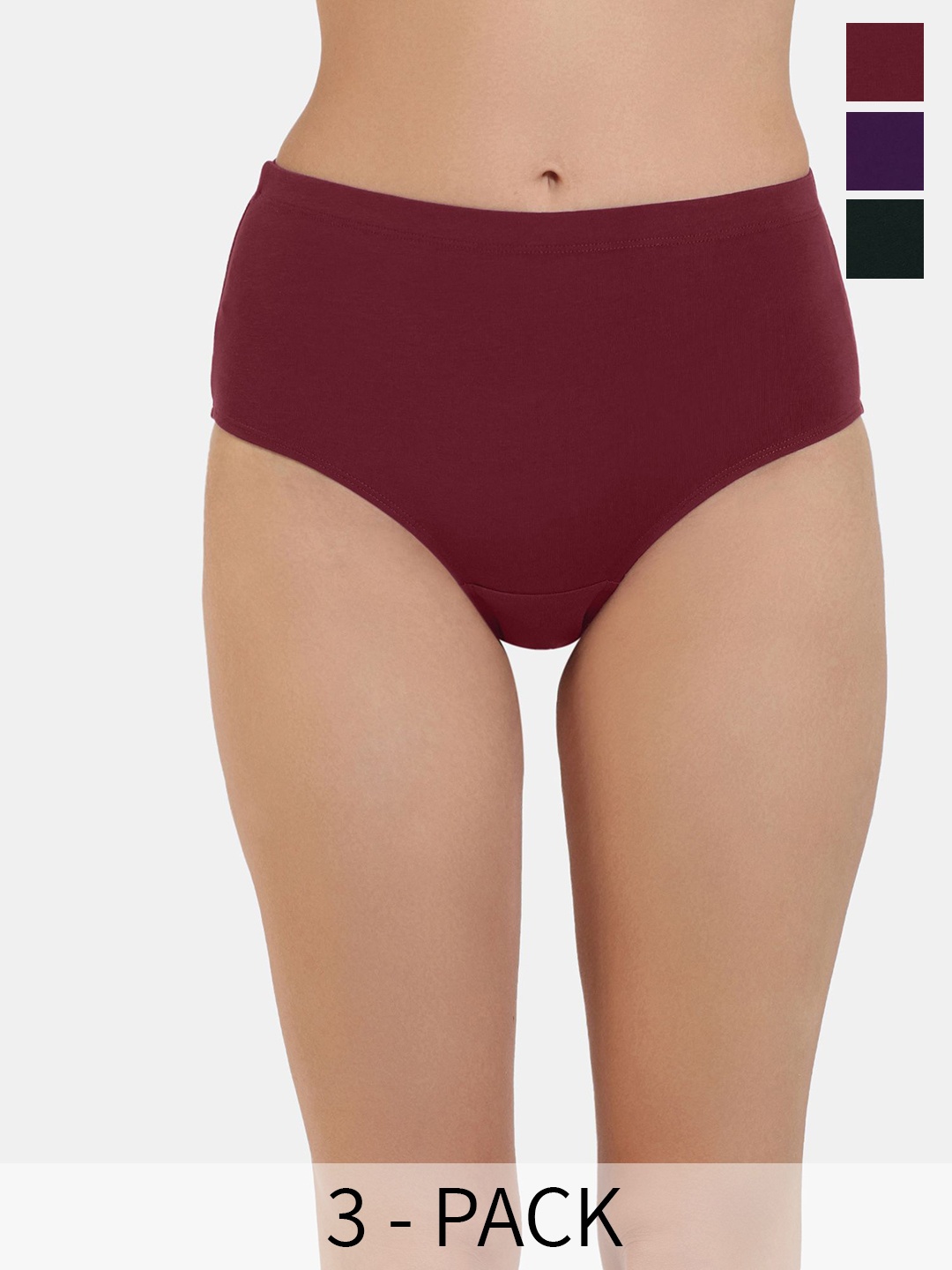 

Zivame Pack Of 3 Hipster Briefs ZI28AWFASH0BLUE, Maroon