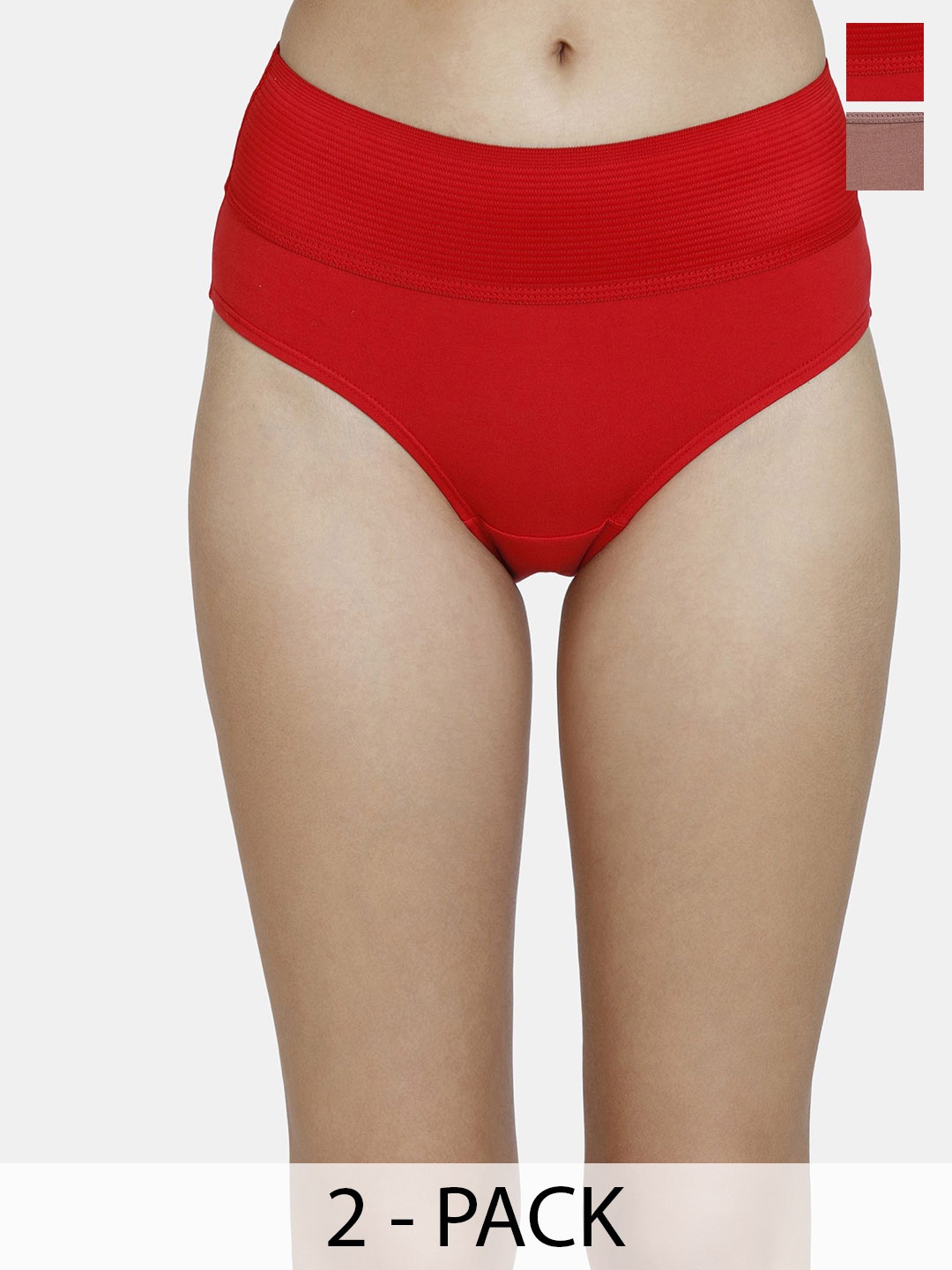 

Zivame Women High-Rise Pack Of 2 Anti Microbial Briefs -ZI28BOFASHPONGE, Red